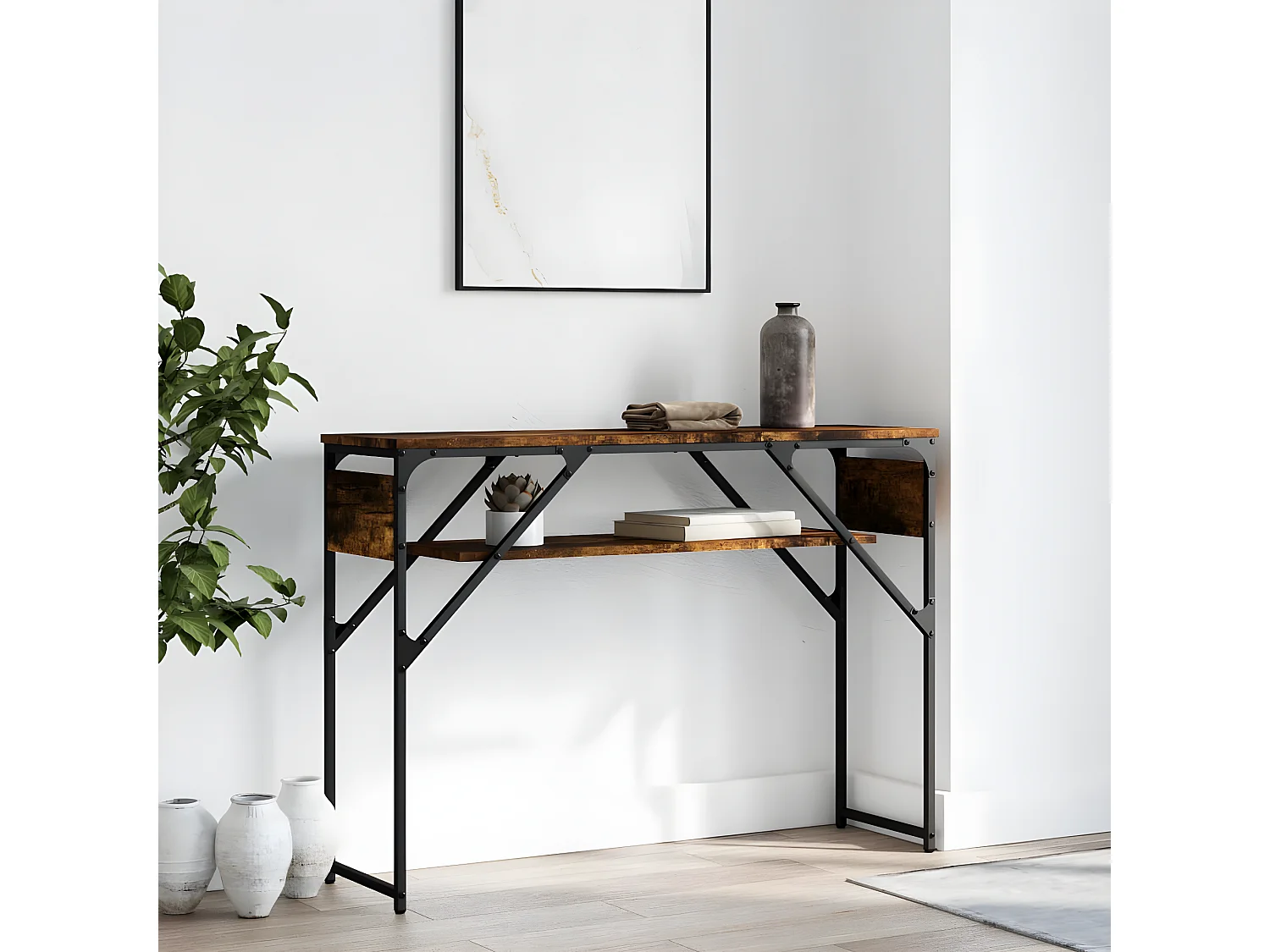 Mesa consola estante madera ingeniería roble humo 105x30x75 cm ES860314