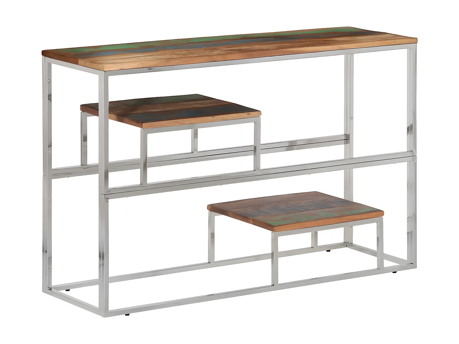 Table console argenté inox et bois de récupération massif GHR50599