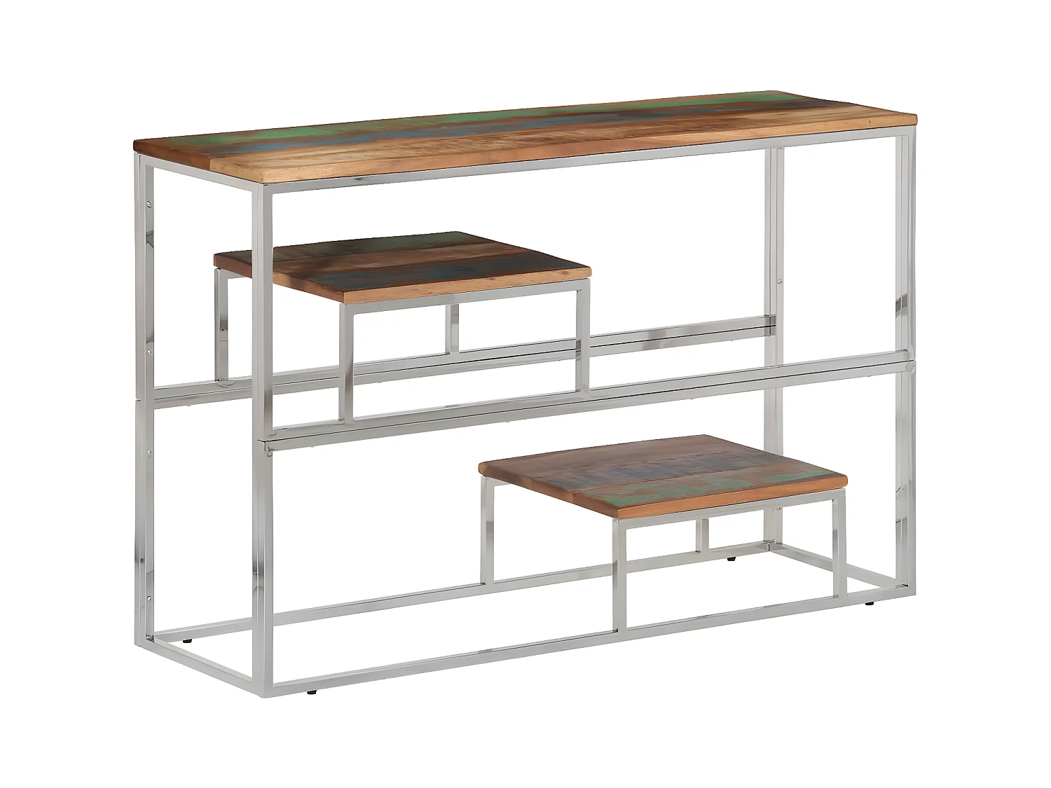 Konsolentisch,Flurtisch Silbern Edelstahl und Altholz Massiv -gkd216581