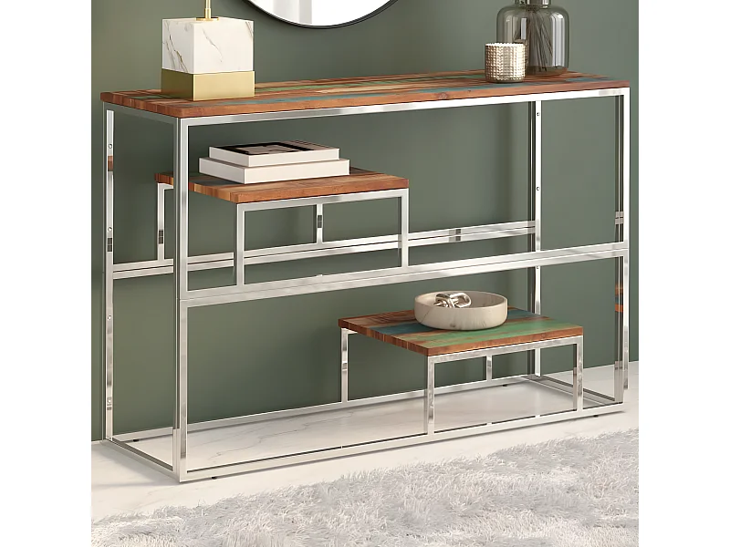 Wandtafel roestvrij staal en massief gerecycled hout zilver NL696379