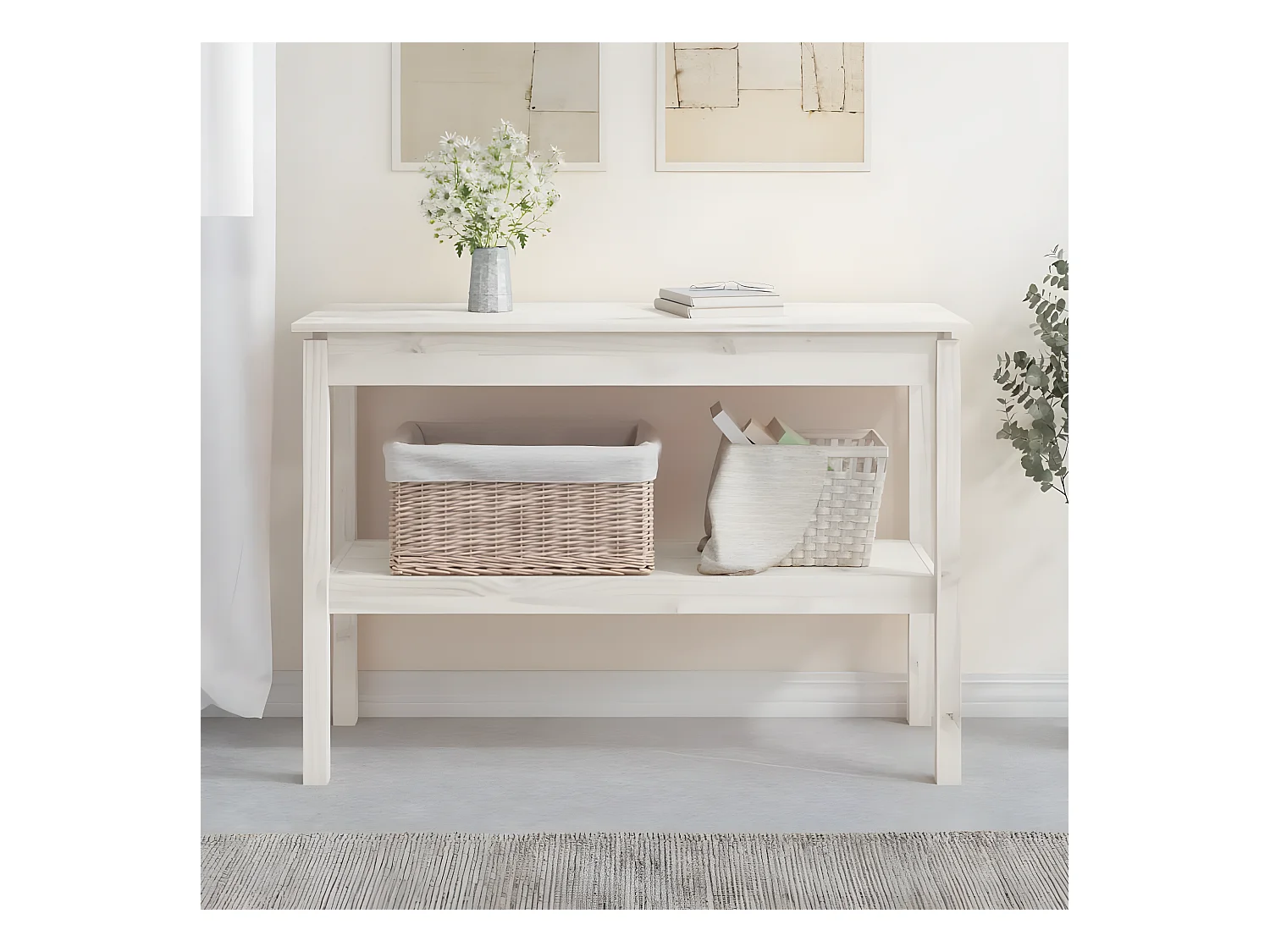 Table console Blanc 110x40x75 cm Bois de pin solide GHR28720