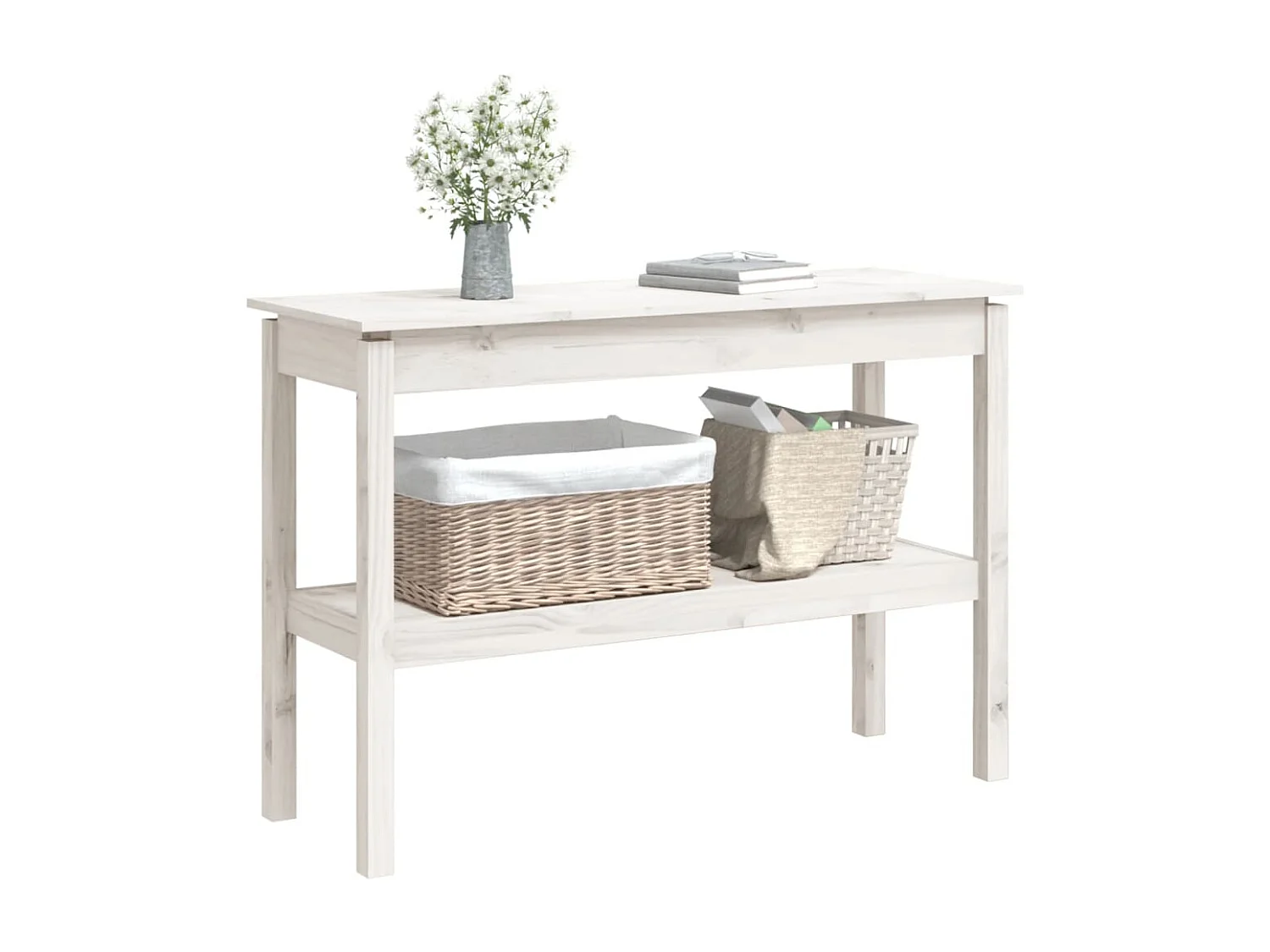 Mesa consola de madera maciza de pino blanco 110x40x75 cm ES827714