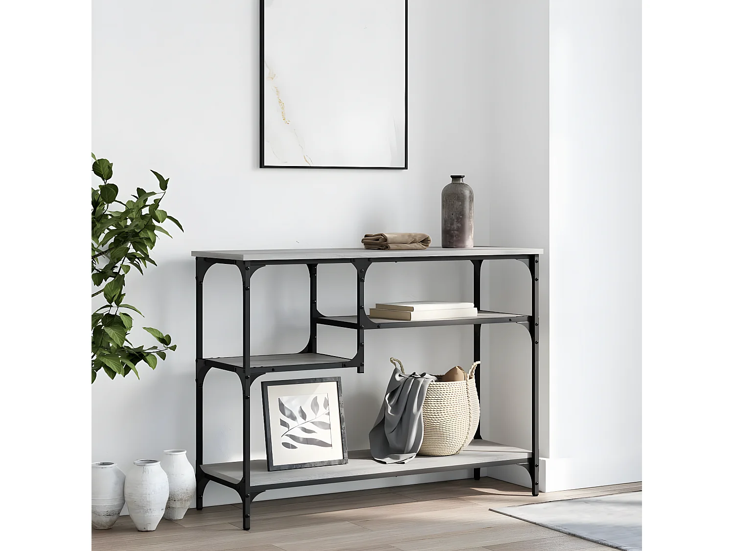 Mesa consola con estantes gris Sonoma 100x35x75 cm ES272062