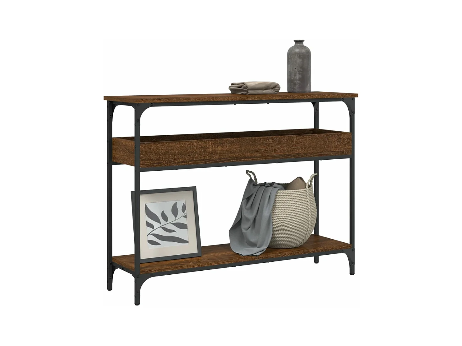 Table console avec étagère chêne marron 100x29x75 cm GHR50047