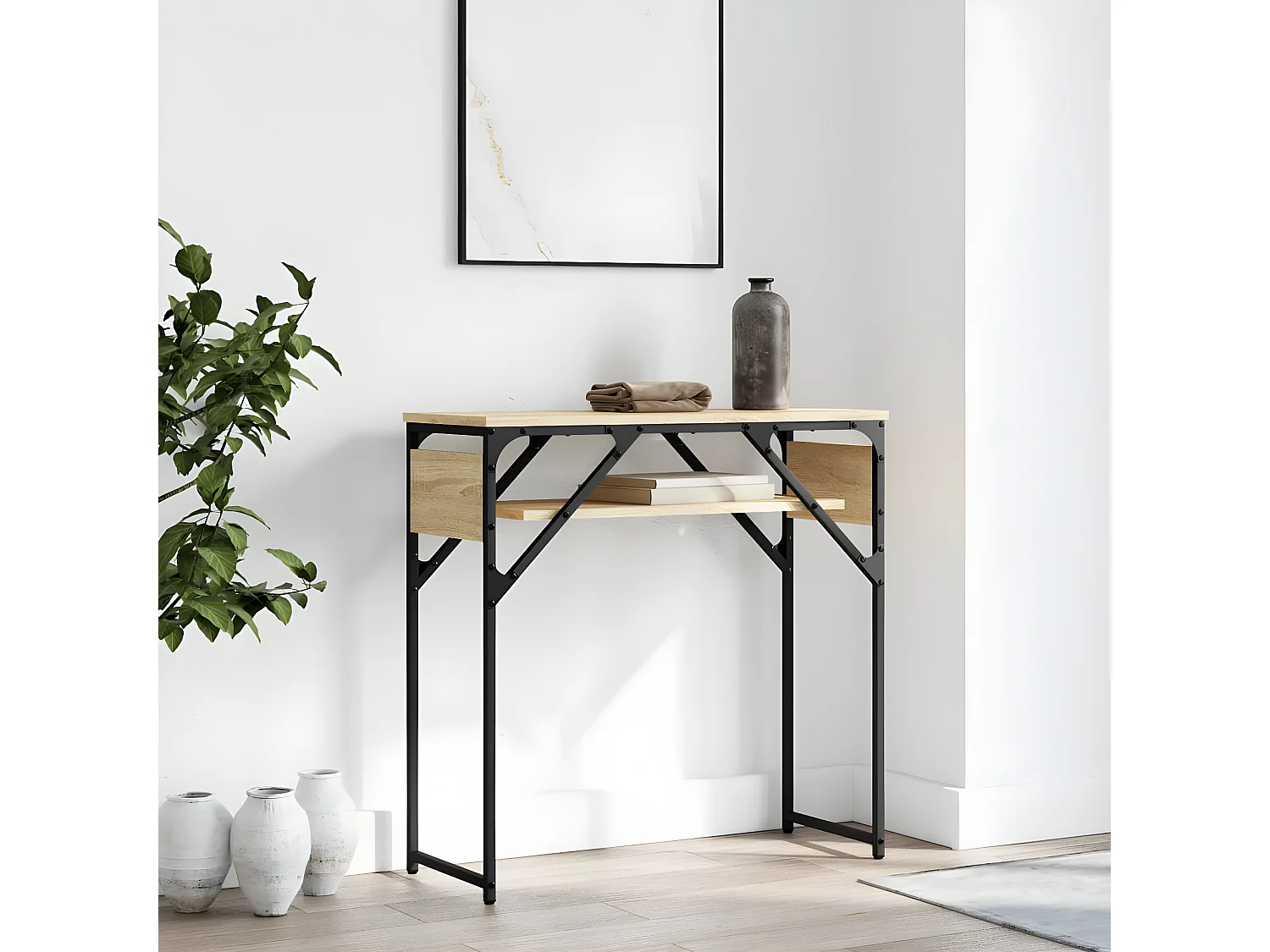 Table console avec étagère chêne sonoma 75x30x75 cm GHR26557