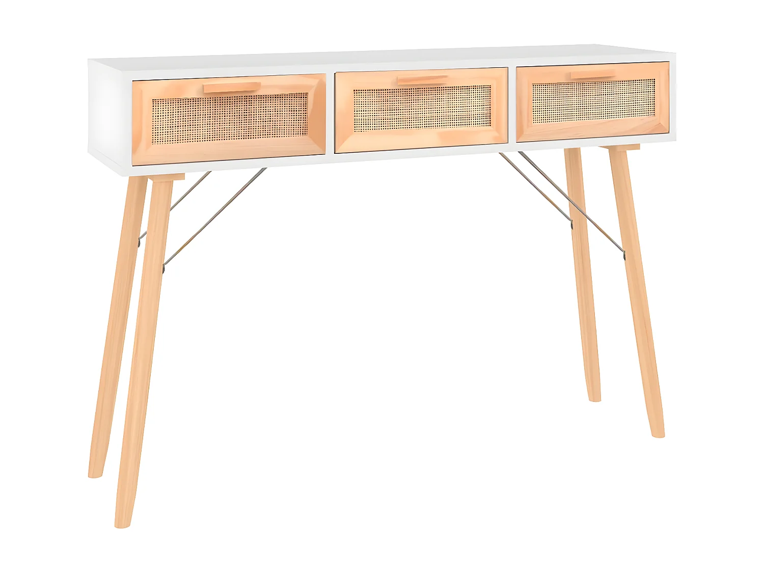 Table console Blanc 105x30x75 cm Bois massif pin /rotin naturel GHR40285