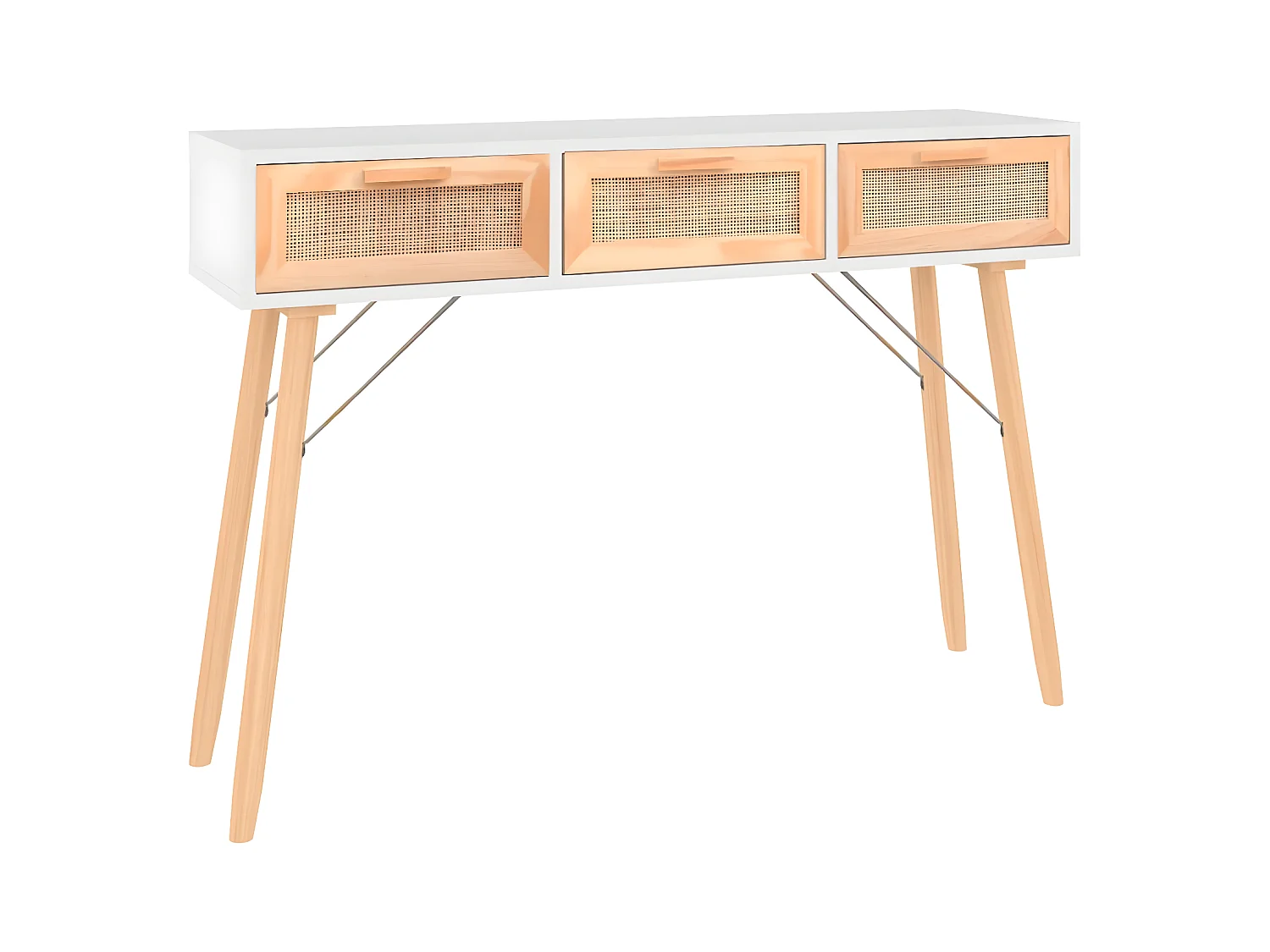 Konsolentisch,Flurtisch Weiß 105x30x75 cm Massivholz Kiefer Natur-Rattan -gkd378016