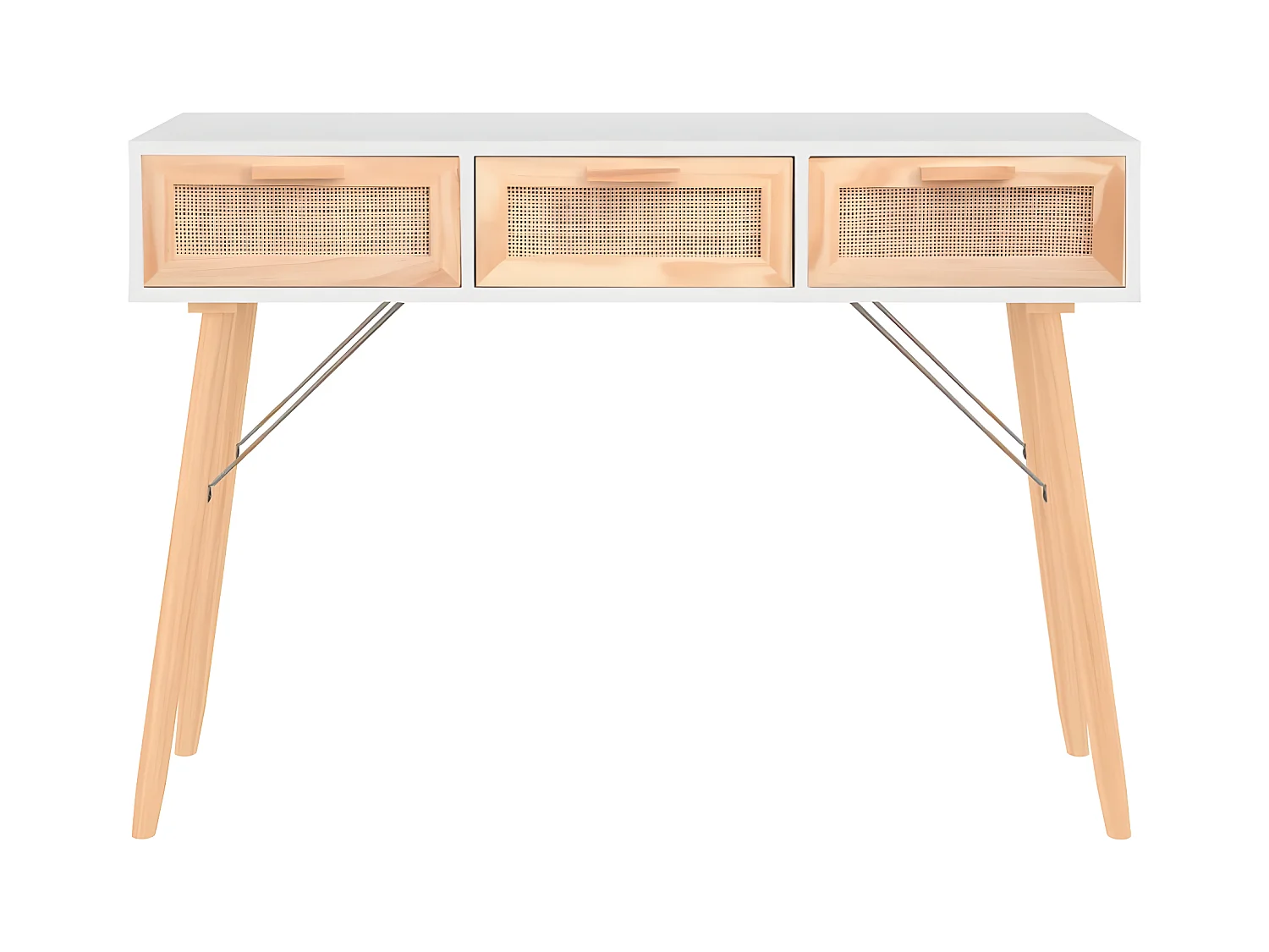 Konsolentisch,Flurtisch Weiß 105x30x75 cm Massivholz Kiefer Natur-Rattan -gkd378016
