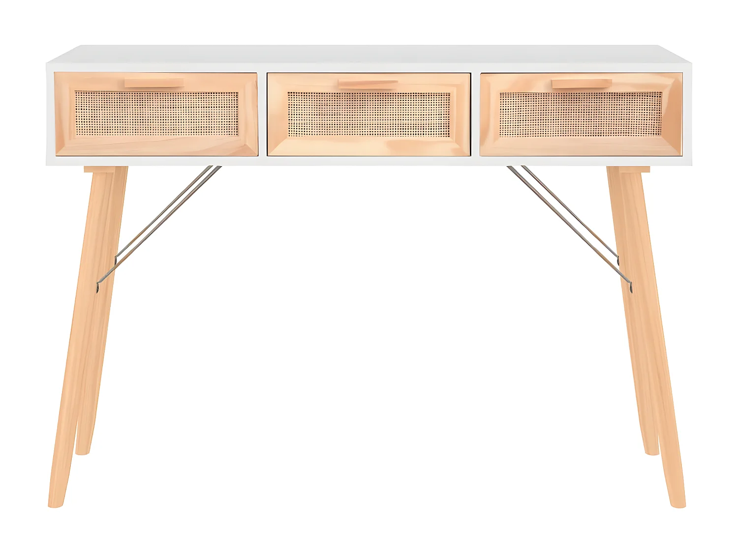 Table console Blanc 105x30x75 cm Bois massif pin /rotin naturel GHR40285