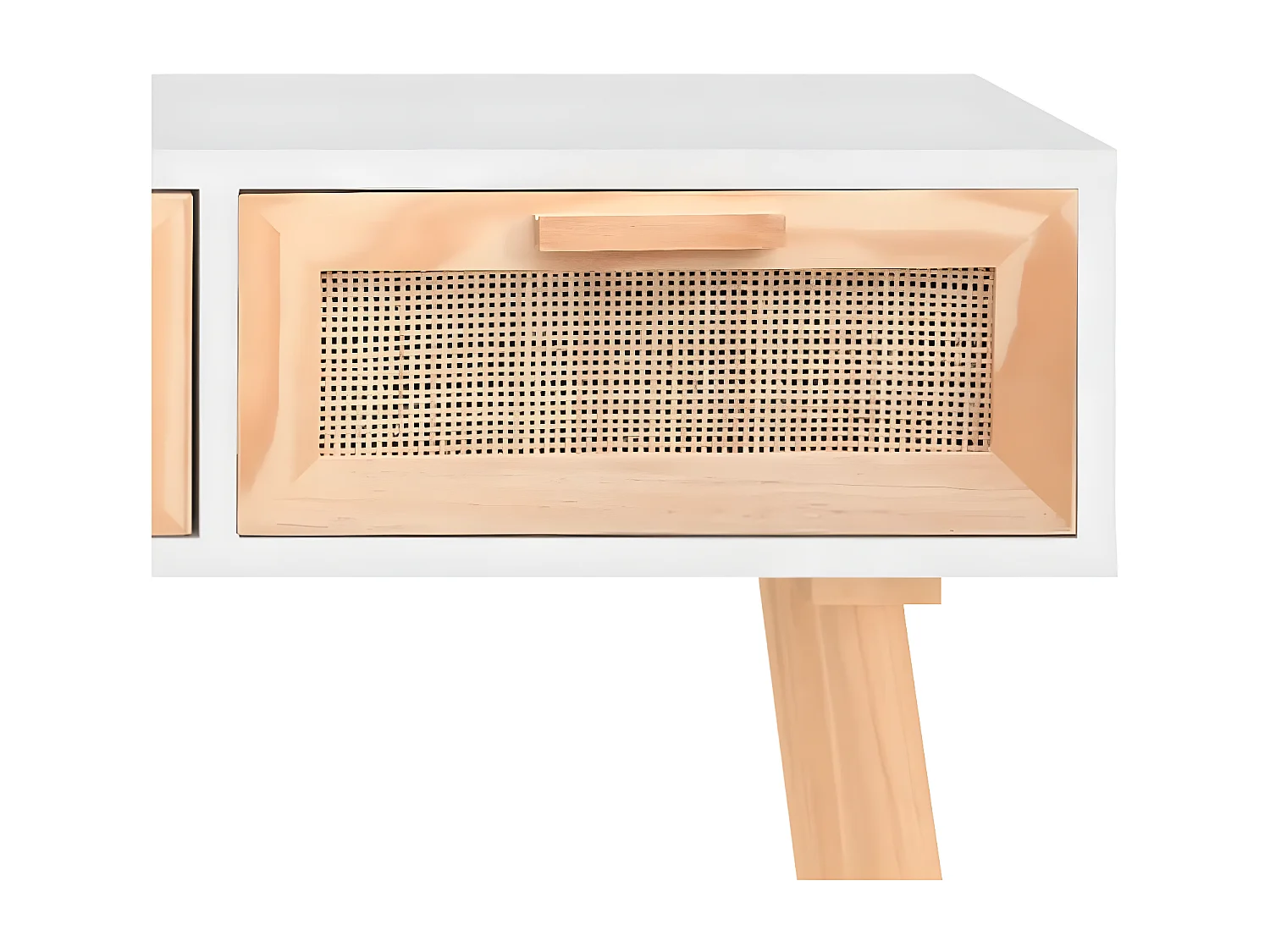 Table console Blanc 105x30x75 cm Bois massif pin /rotin naturel GHR40285