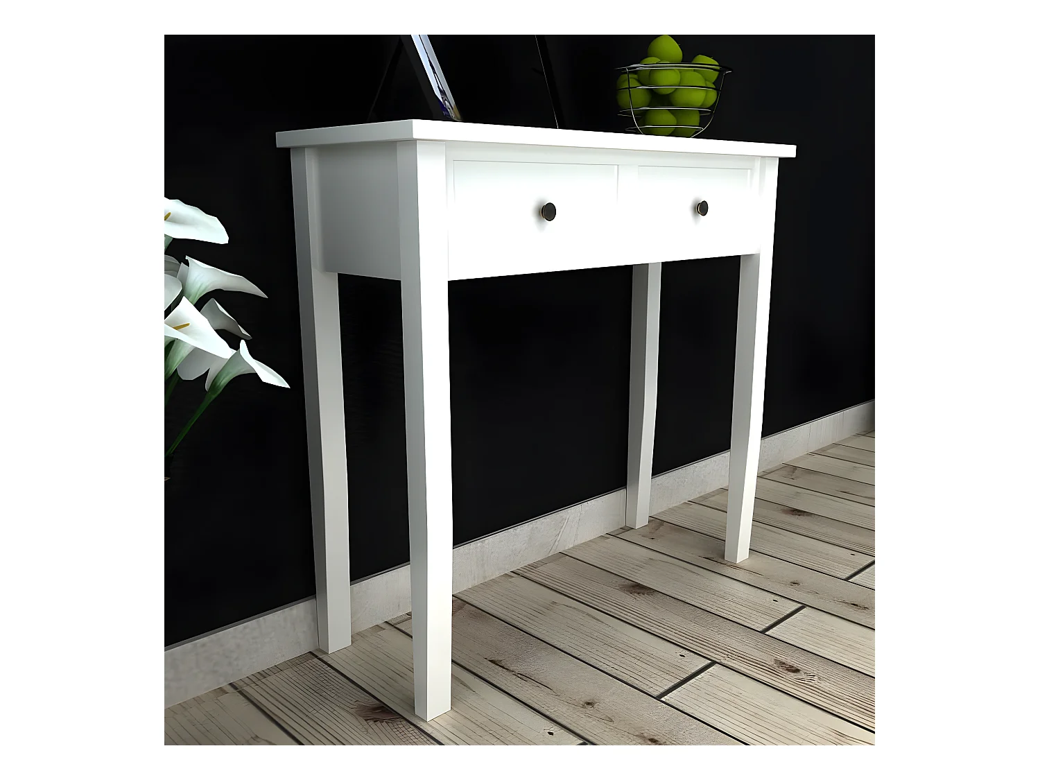 Table de console et coiffeuse avec 2 tiroirs Blanc GHR90191