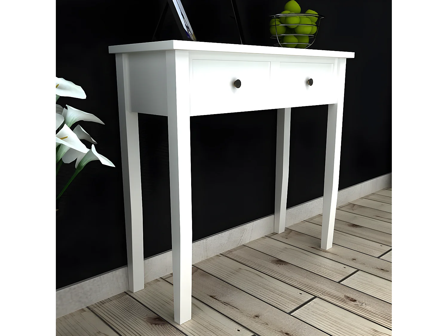 Table de console et coiffeuse avec 2 tiroirs Blanc GHR90191