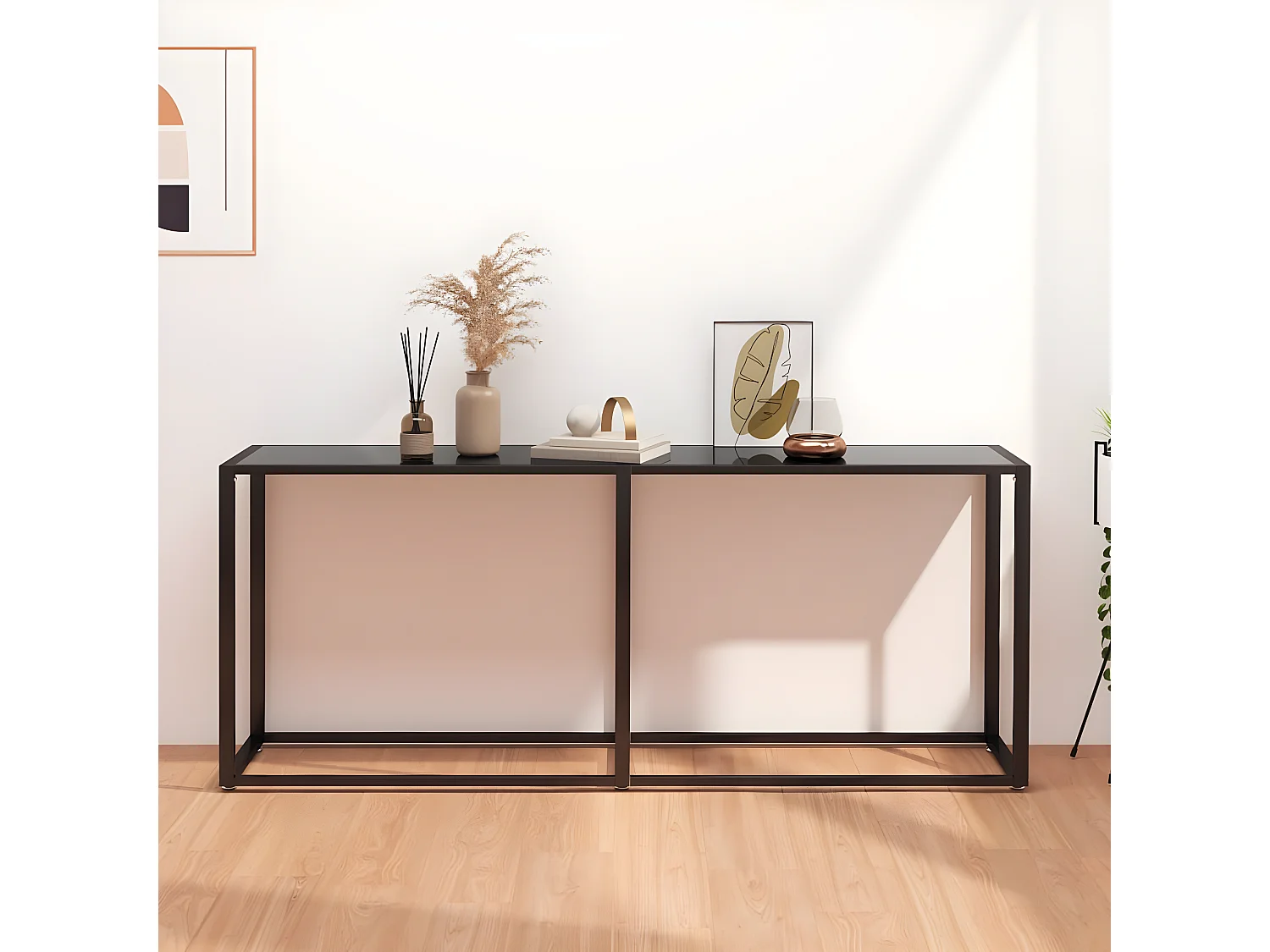 Mesa consola vidrio templado negro 180x35x75,5 cm ES928869