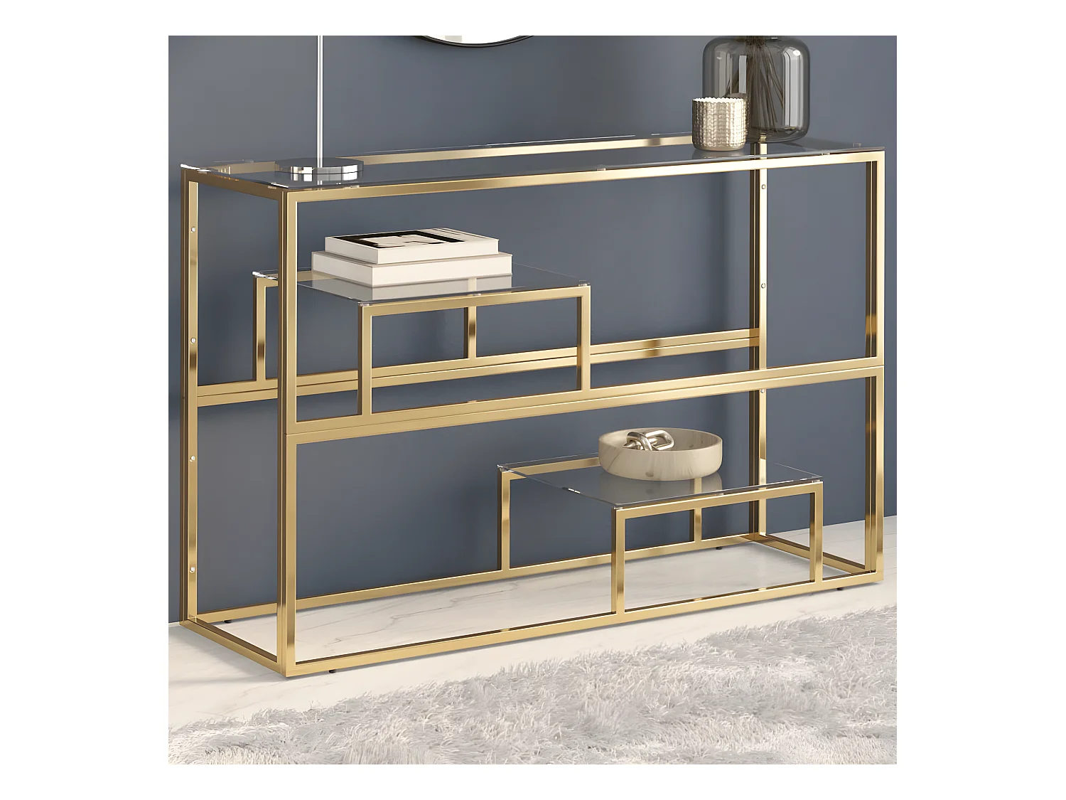 Table console doré acier inoxydable et verre trempé GHR85112