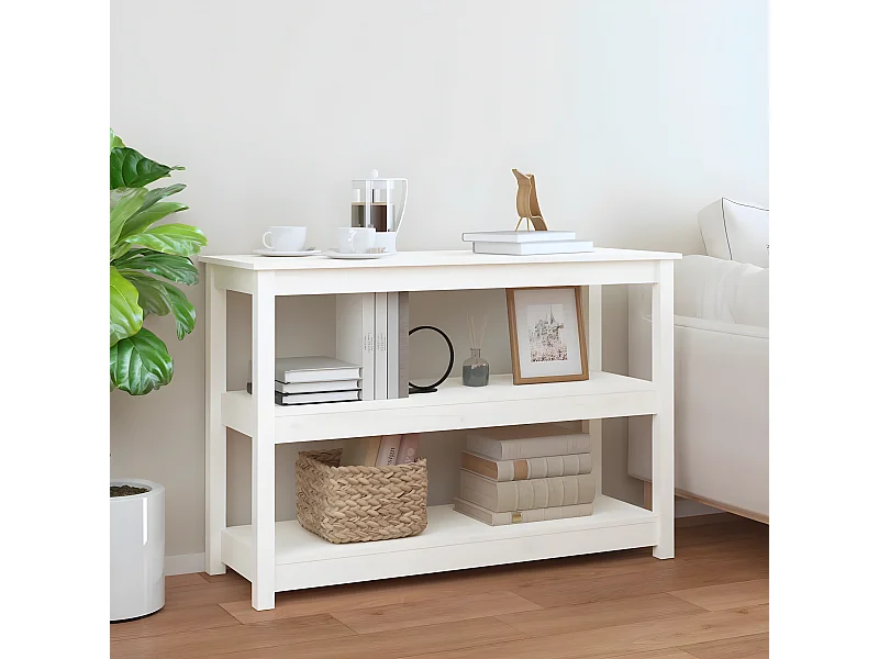 Mesa consola 110x40x74 cm pinho maciço branco PT693842
