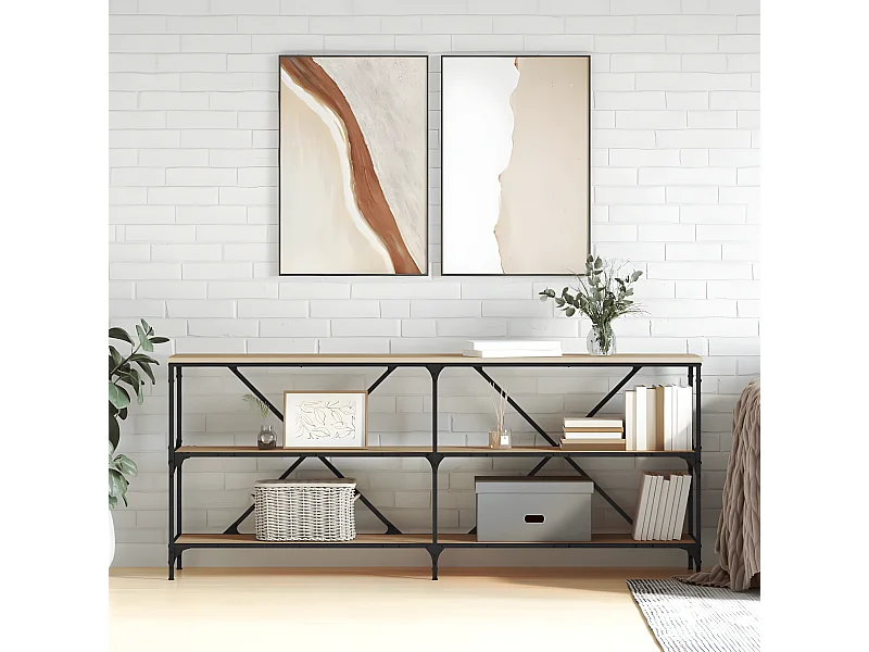 Table console chêne sonoma 180x30x75cm bois d'ingénierie et fer GHR78018