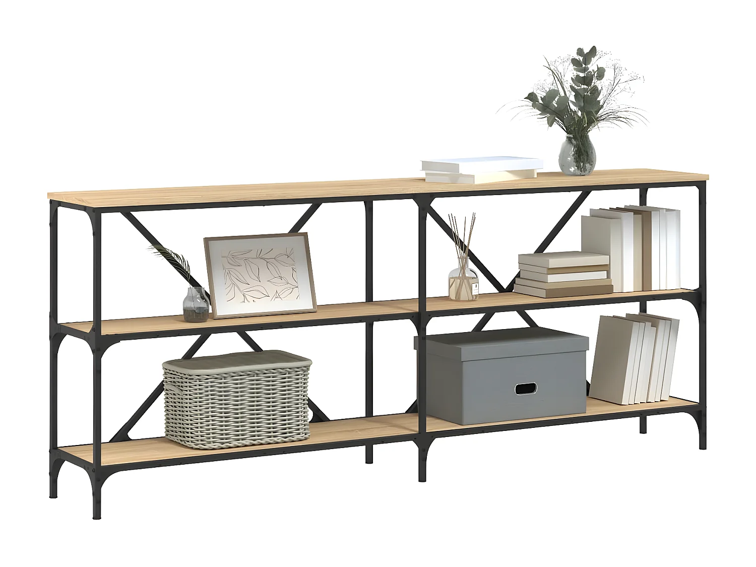 Table console chêne sonoma 180x30x75cm bois d'ingénierie et fer GHR78018