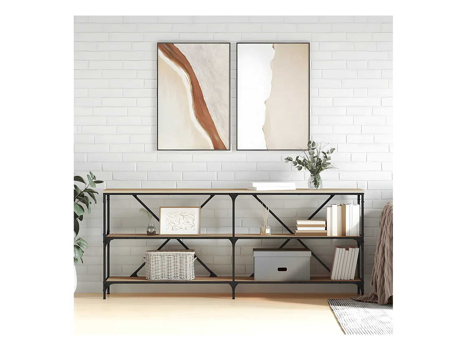 Wandtafel 180x30x75 cm bewerkt hout en ijzer sonoma eikenkleur NL338846