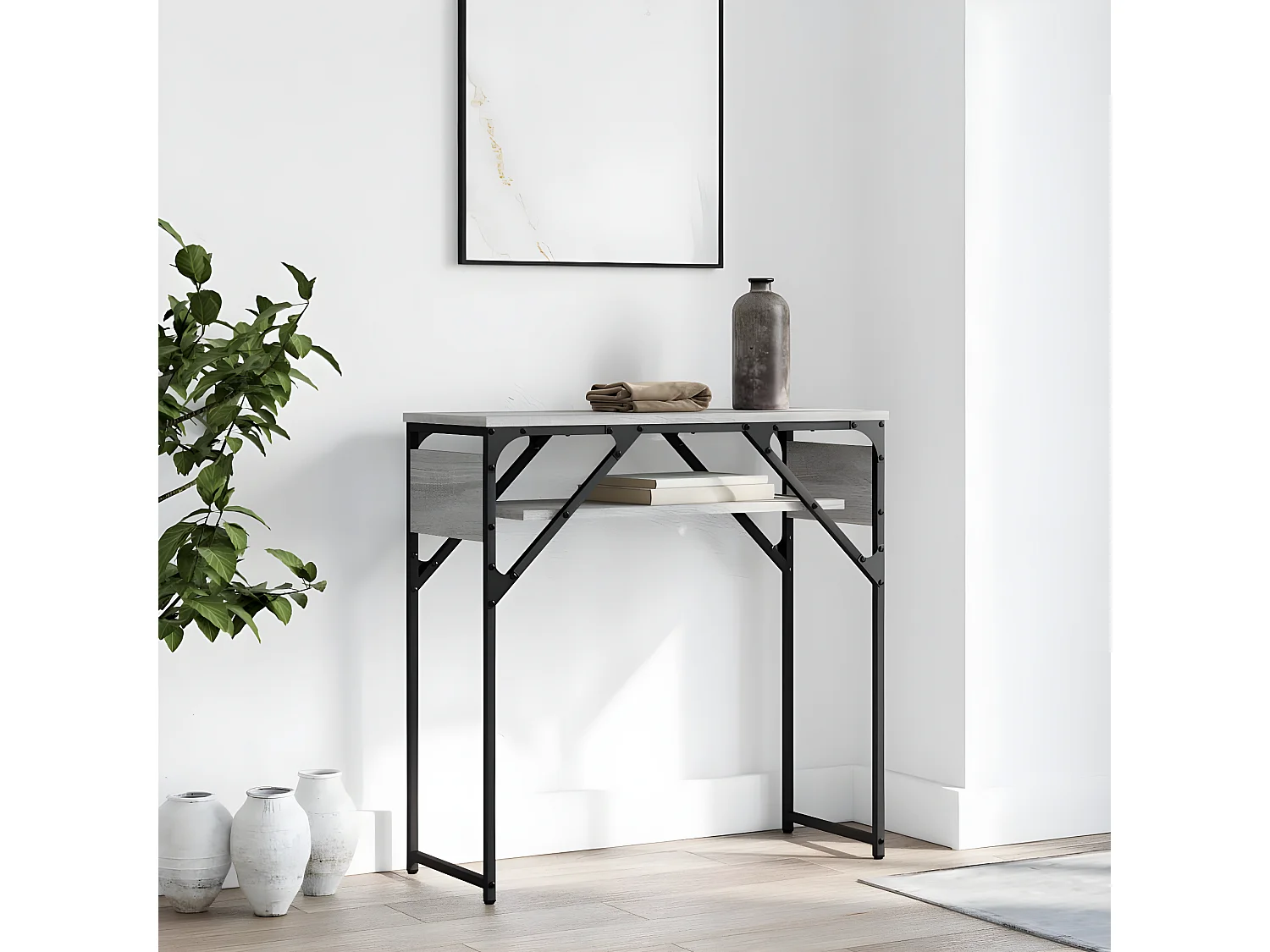 Table console avec étagère sonoma gris 75x30x75 cm GHR23013