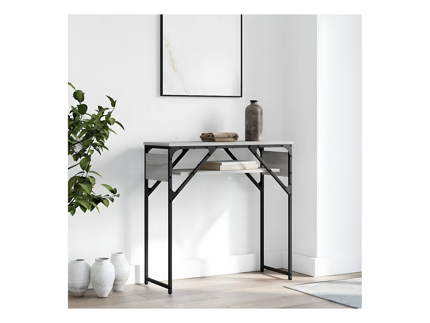 Table console avec étagère sonoma gris 75x30x75 cm GHR23013