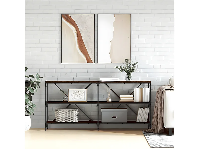 Table console chêne marron 160x30x75cm bois d'ingénierie et fer GHR49322