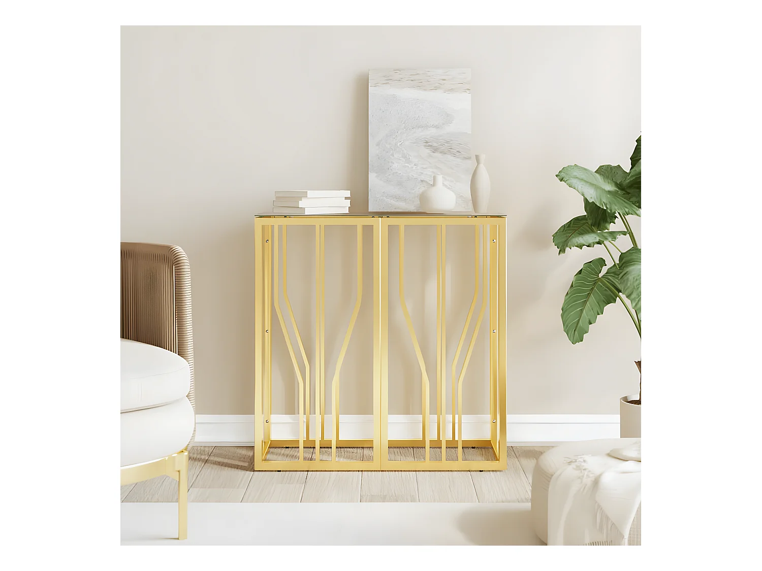 Table console doré 70x30x70 cm acier inoxydable et verre GHR42231