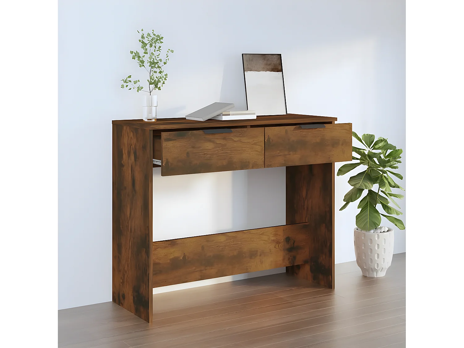 Mesa consola madera contrachapada roble ahumado 90x36x75 cm ES416054