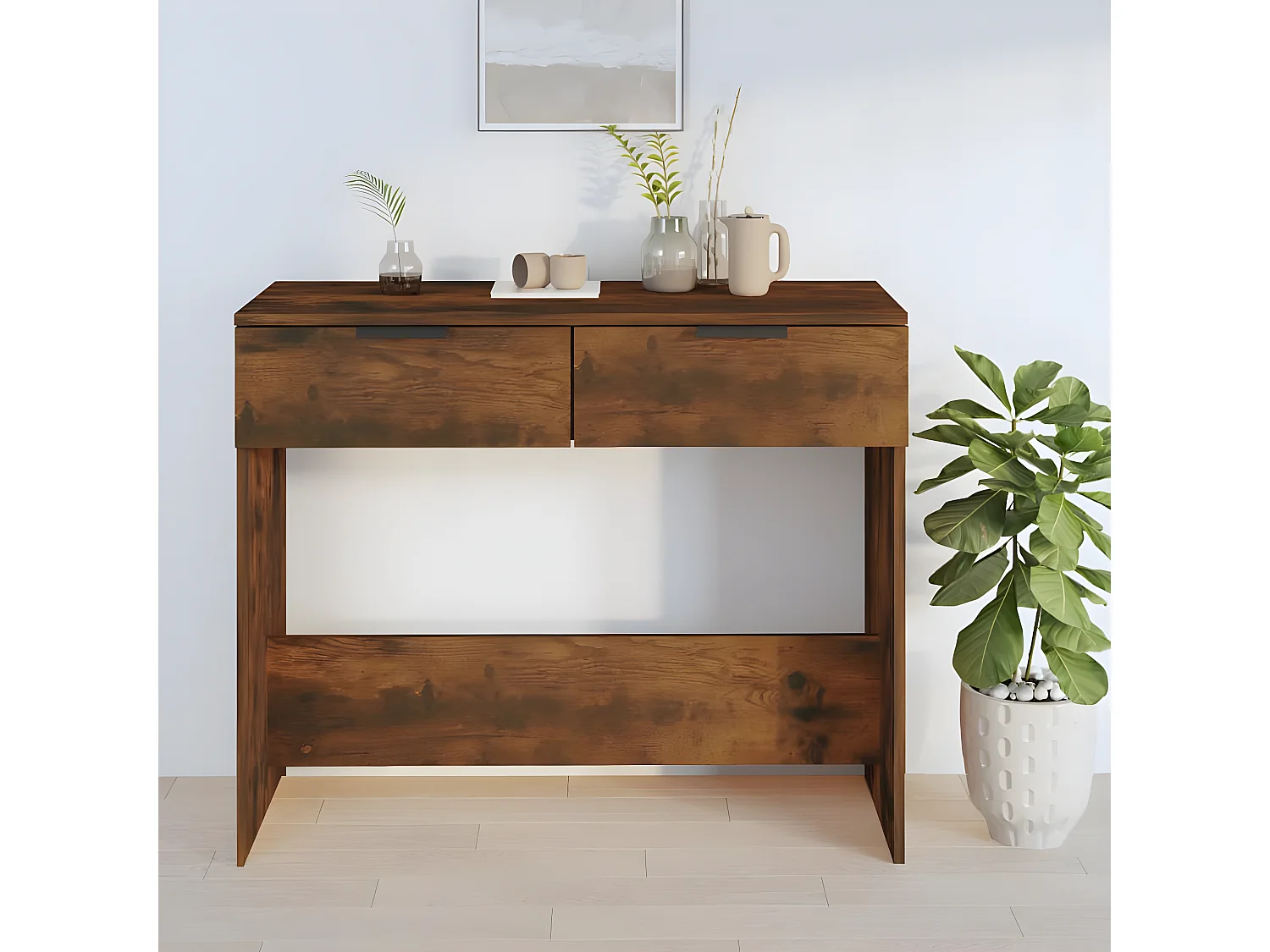 Mesa consola madera contrachapada roble ahumado 90x36x75 cm ES416054