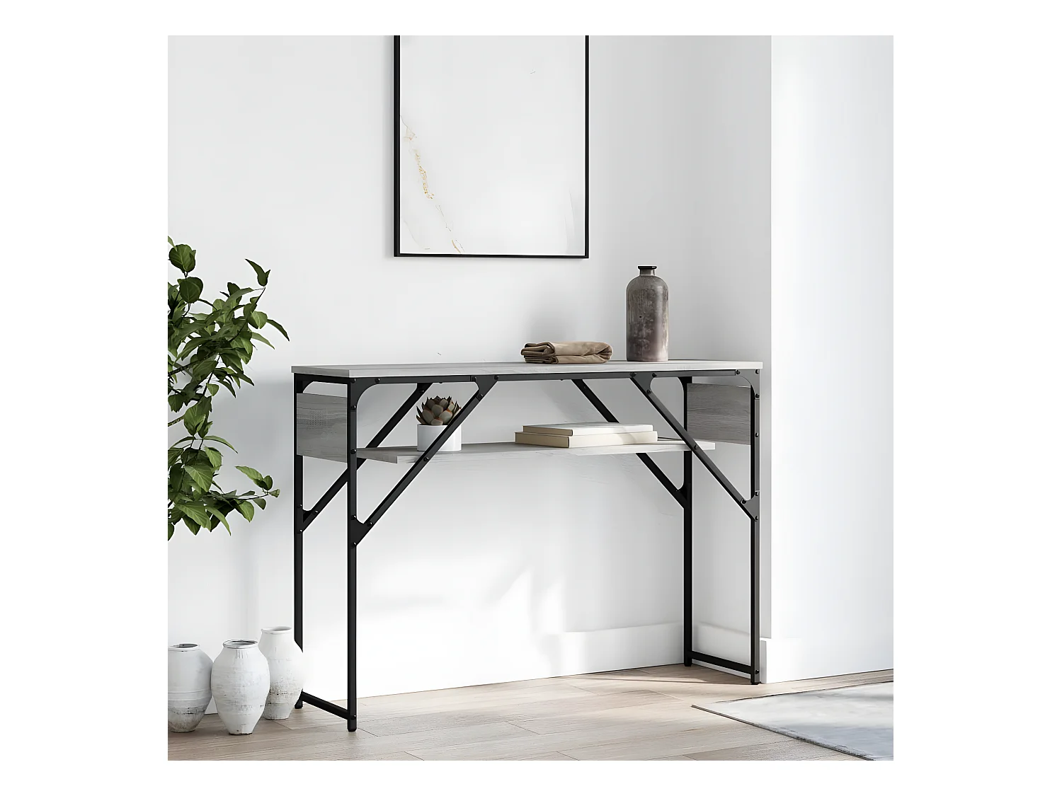 Table console avec étagère sonoma gris 105x30x75 cm GHR90820