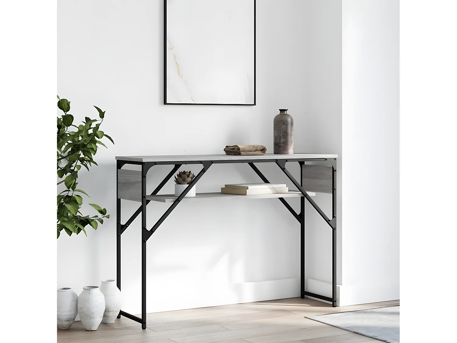 Table console avec étagère sonoma gris 105x30x75 cm GHR90820
