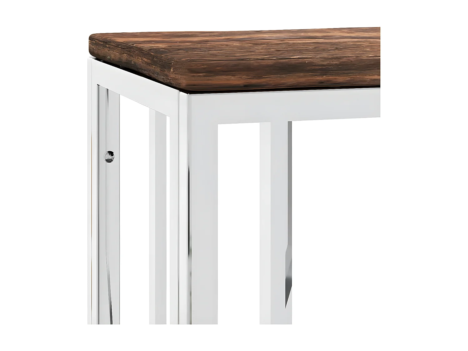 Table console argenté acier inoxydable/bois massif récupération GHR52146