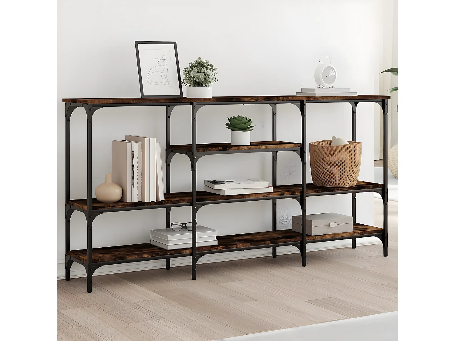 Table console chêne fumé 160x29x80 cm bois d'ingénierie GHR80873