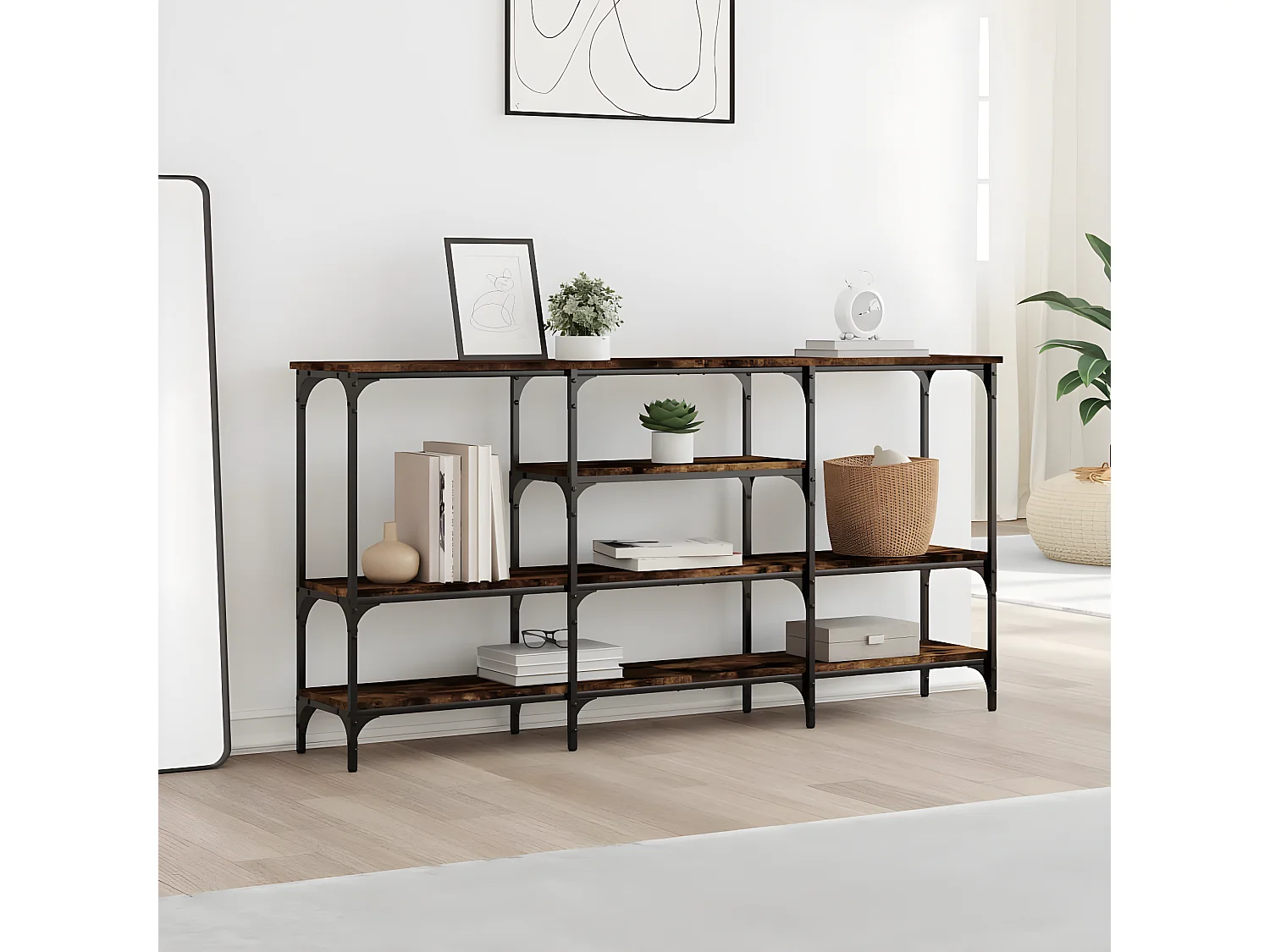 Table console chêne fumé 160x29x80 cm bois d'ingénierie GHR80873