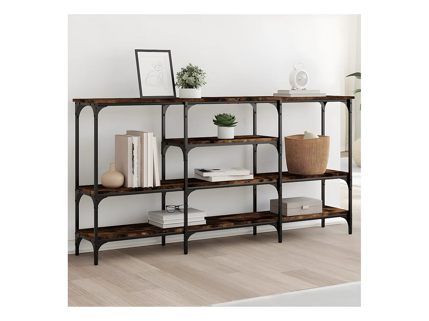 Table console chêne fumé 160x29x80 cm bois d'ingénierie GHR80873