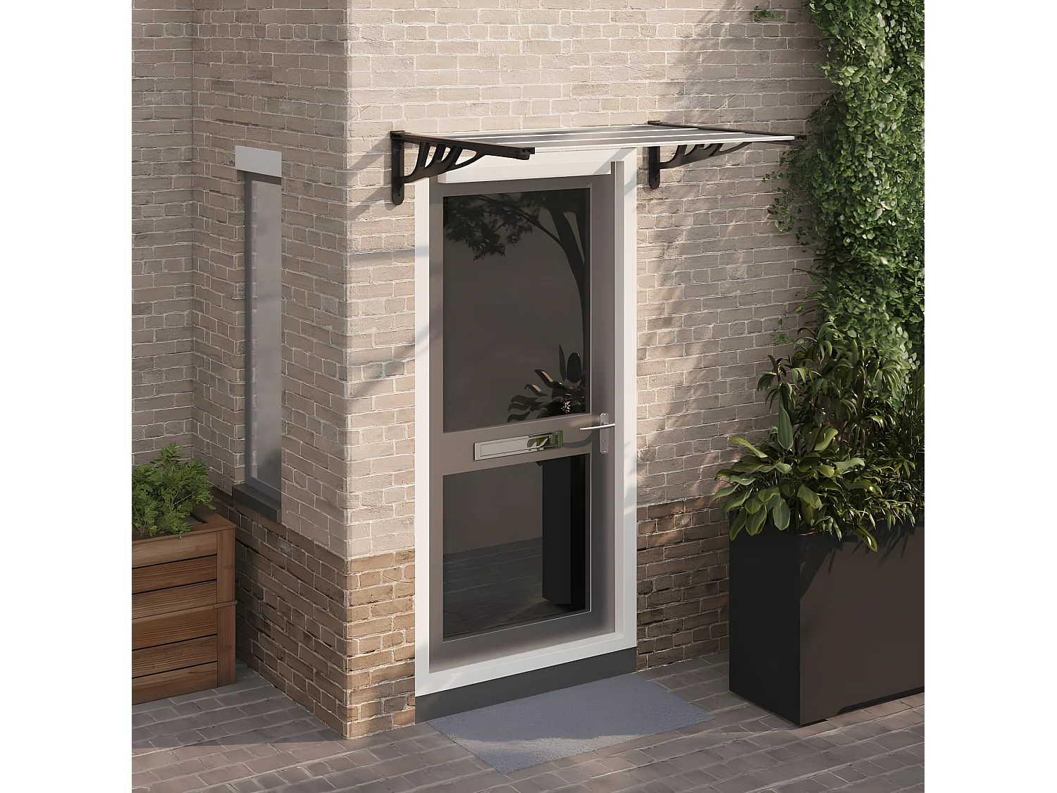 Auvent de porte Noir et transparent 122x90 cm Polycarbonate WVGQ3784