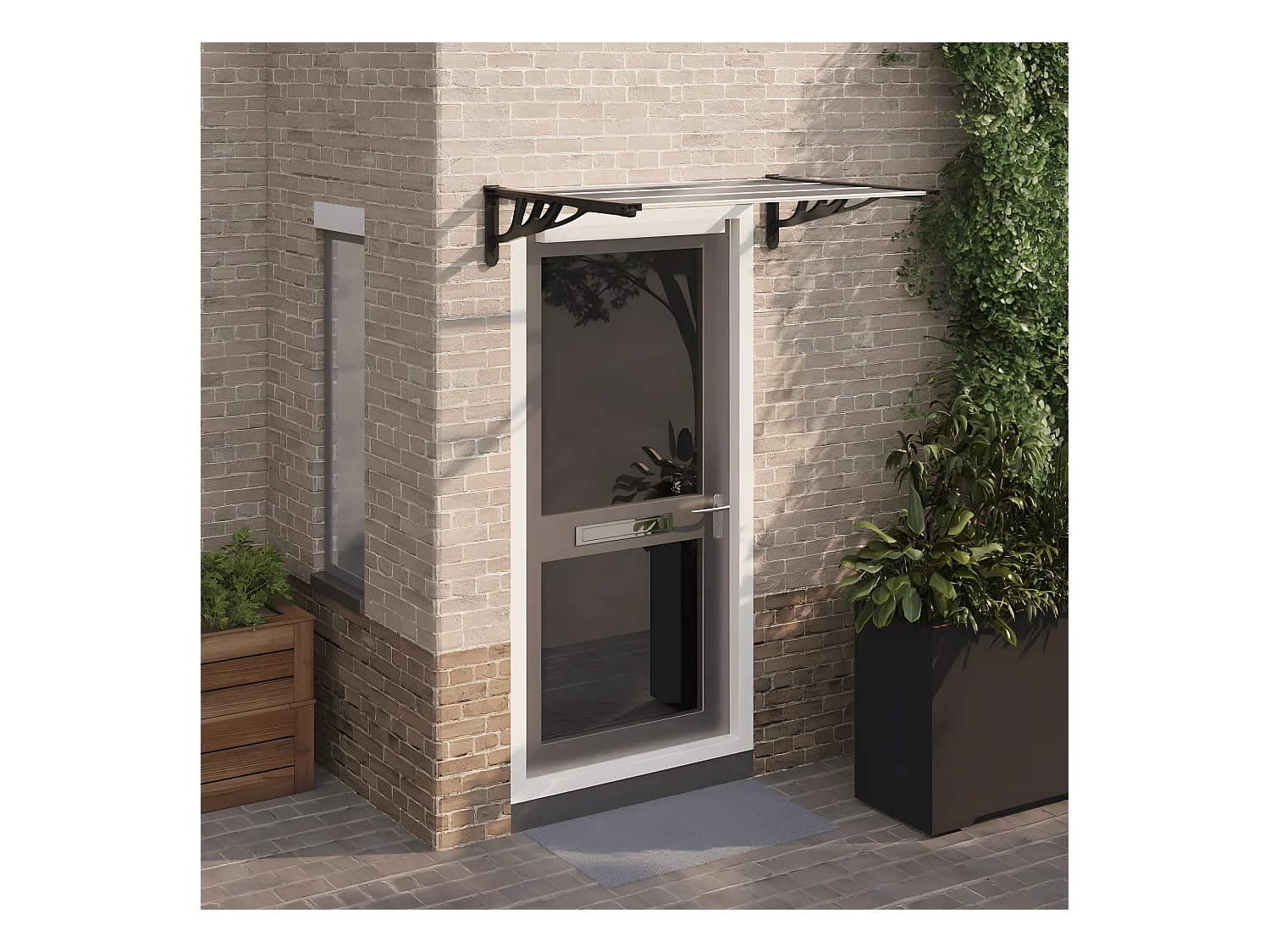 Auvent de porte Noir et transparent 122x90 cm Polycarbonate WVGQ3784