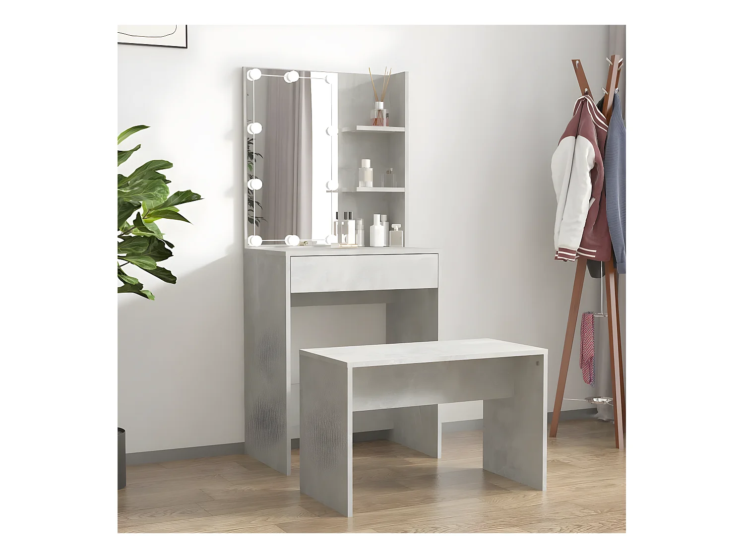 Ensemble de coiffeuse avec LED Gris béton Bois d'ingénierie OFR17608 BonneVie Meuble