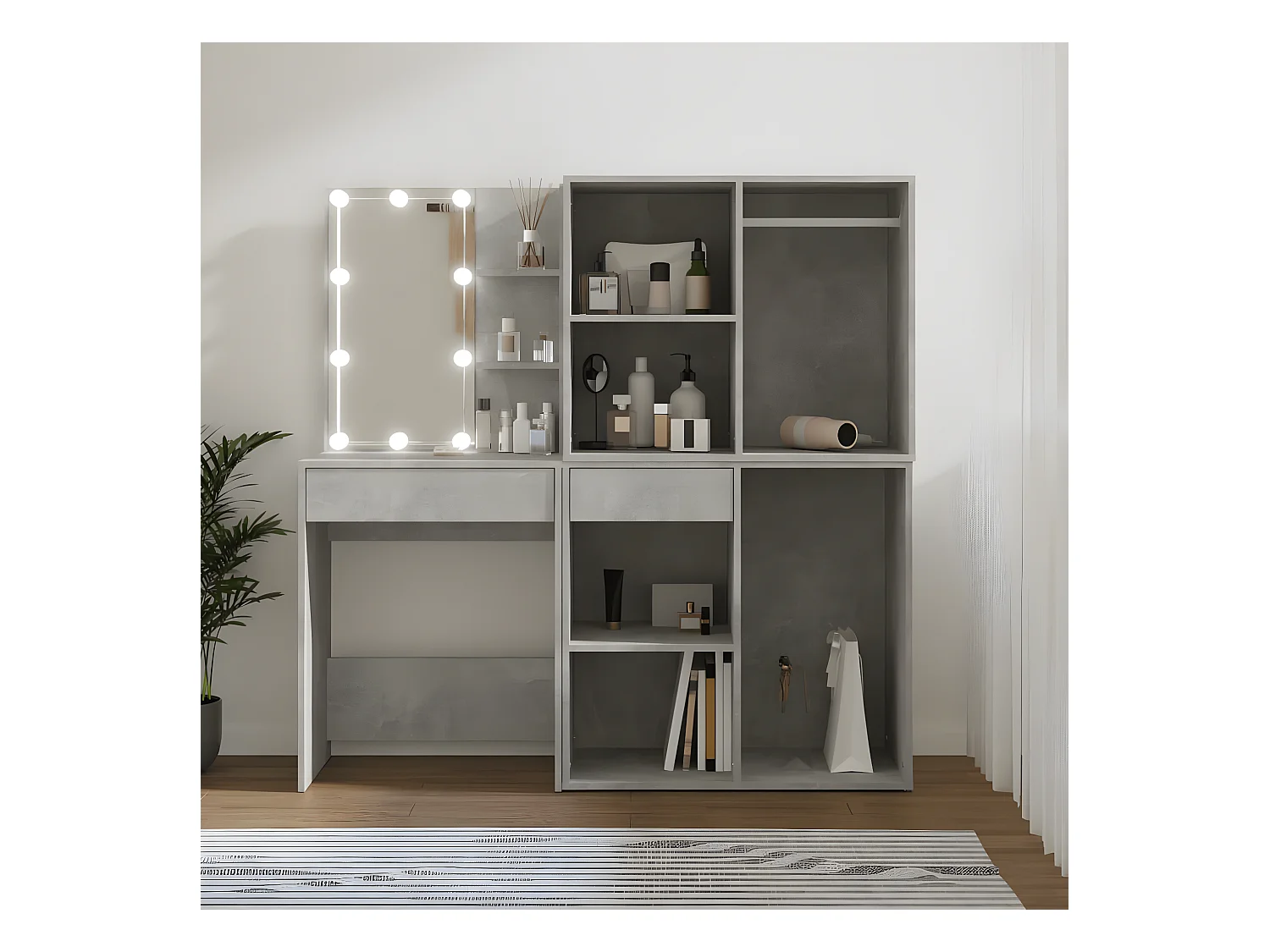 Coiffeuse à LED avec 2 armoires Gris béton Bois d'ingénierie OFR17655 BonneVie Meuble