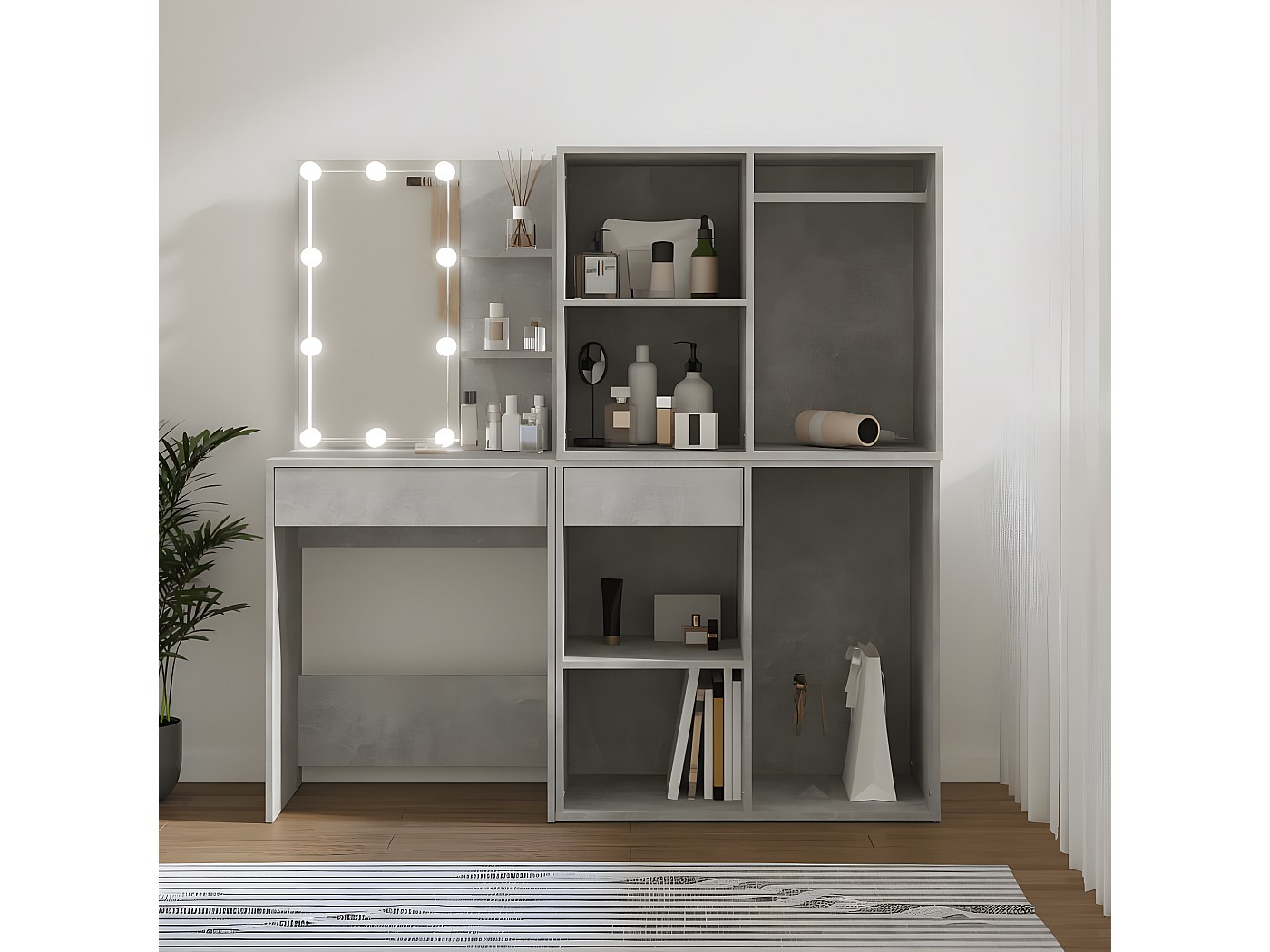 Coiffeuse à LED avec 2 armoires Gris béton Bois d'ingénierie OFR17655 ...
