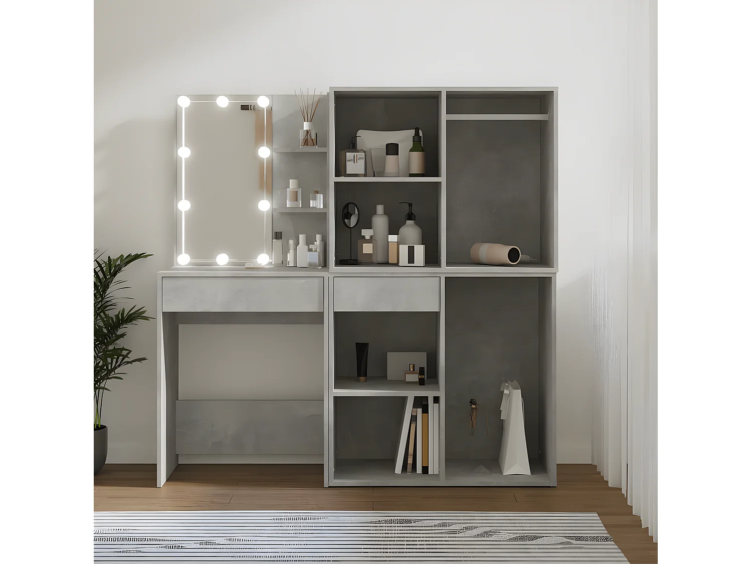 Tocador con LED y 2 armarios madera contrachapada gris hormigón ES451738