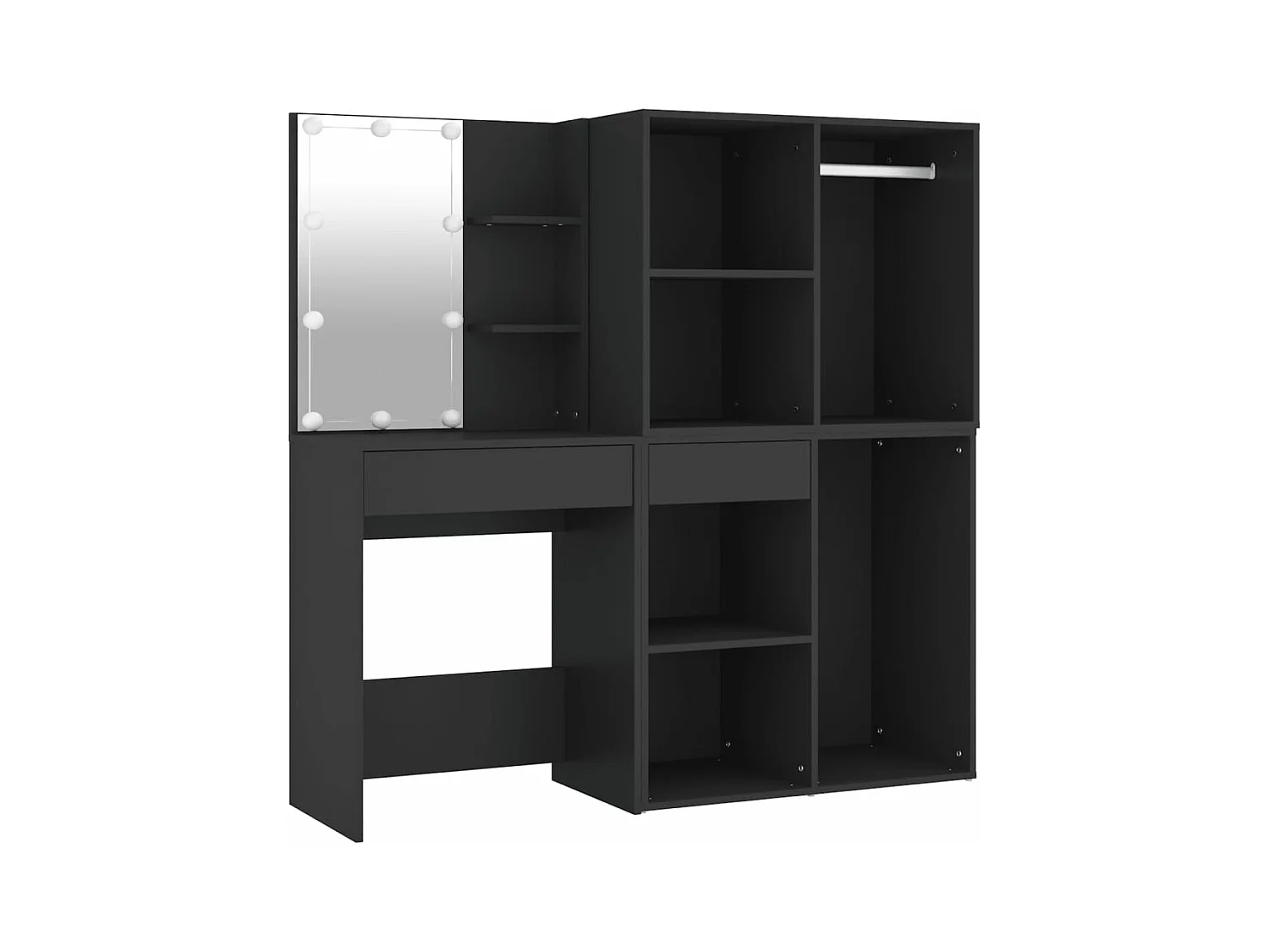 Coiffeuse à LED avec armoires noir bois d'ingénierie OFR12604 BonneVie Meuble