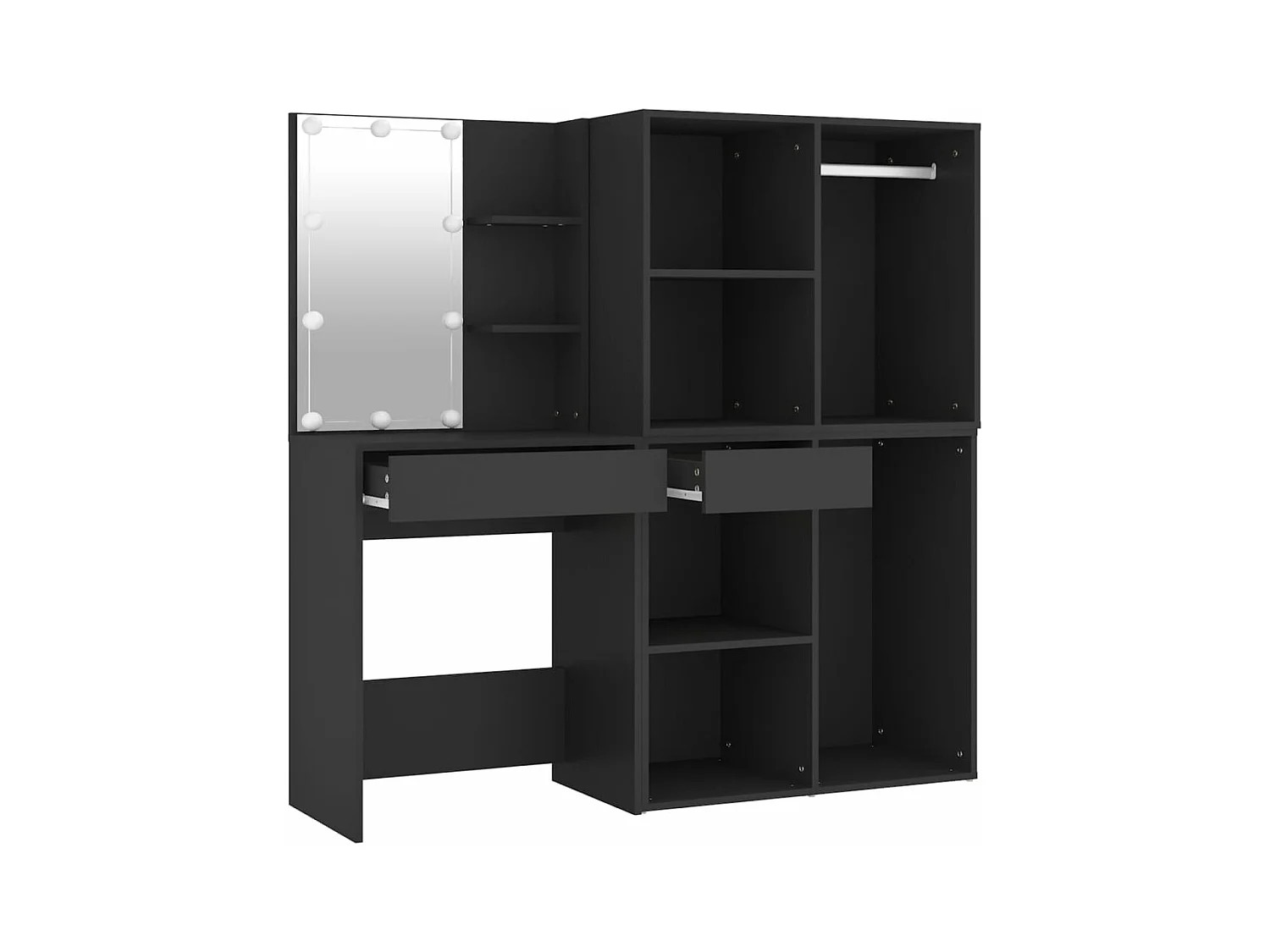 Coiffeuse à LED avec armoires noir bois d'ingénierie OFR12604 BonneVie Meuble