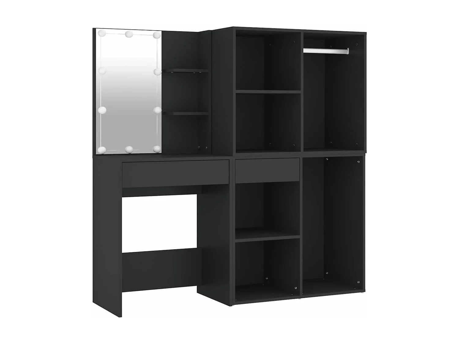 Coiffeuse à LED avec armoires noir bois d'ingénierie OFR12604 BonneVie Meuble