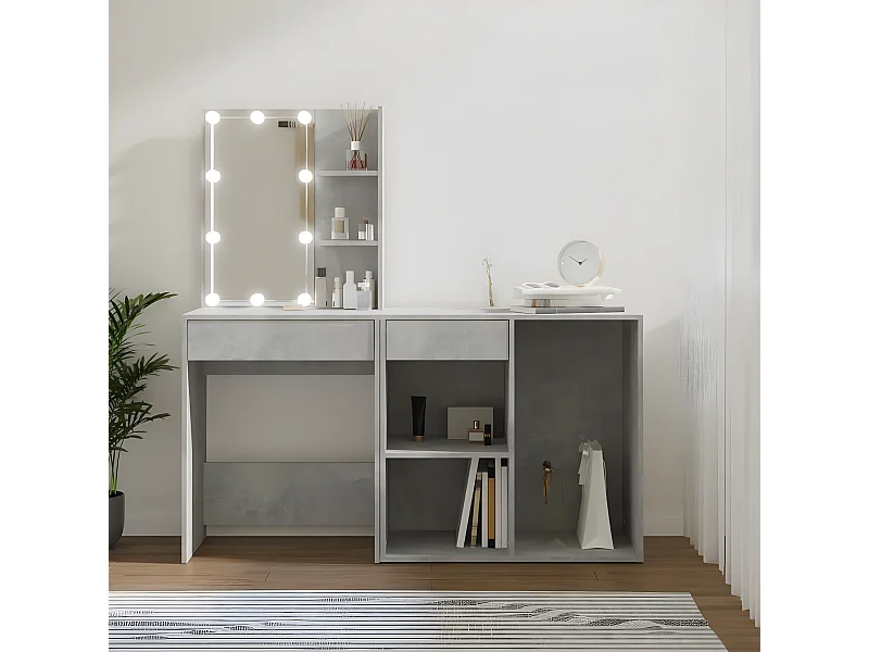 Tocador con LED y armario madera contrachapada gris hormigón ES167954