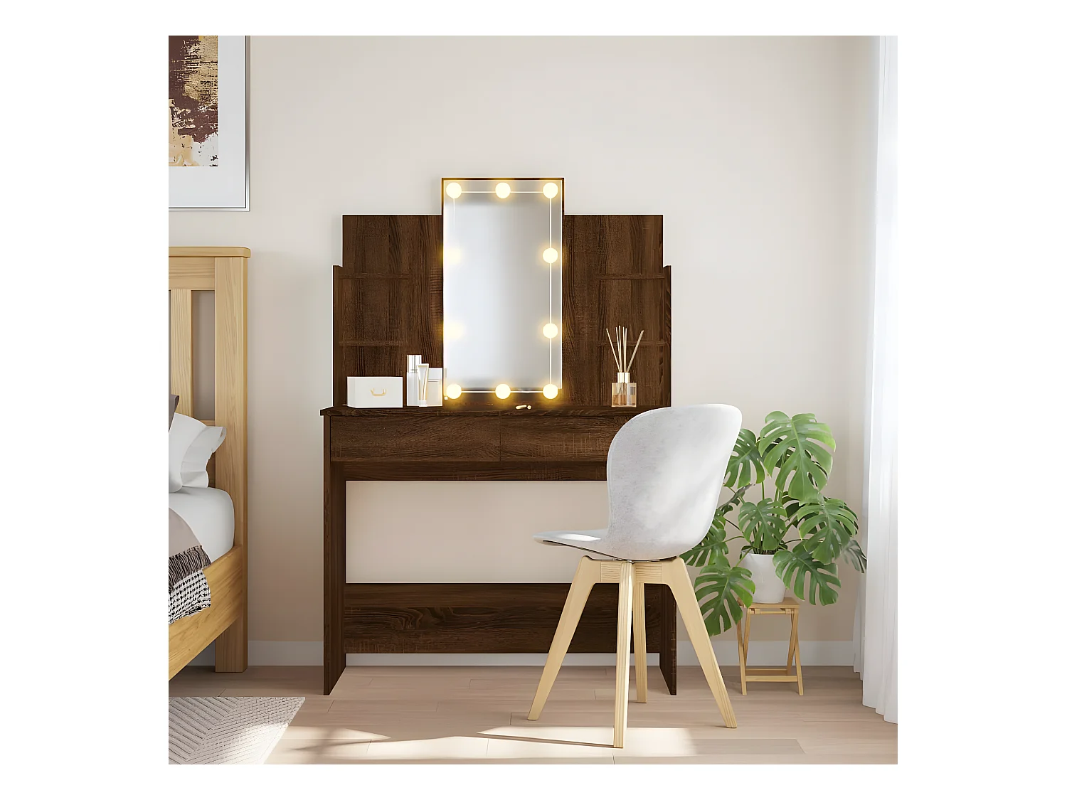 Kaptafel met LED-verlichting 96x40x142 cm bruin eikenkleur NL190822
