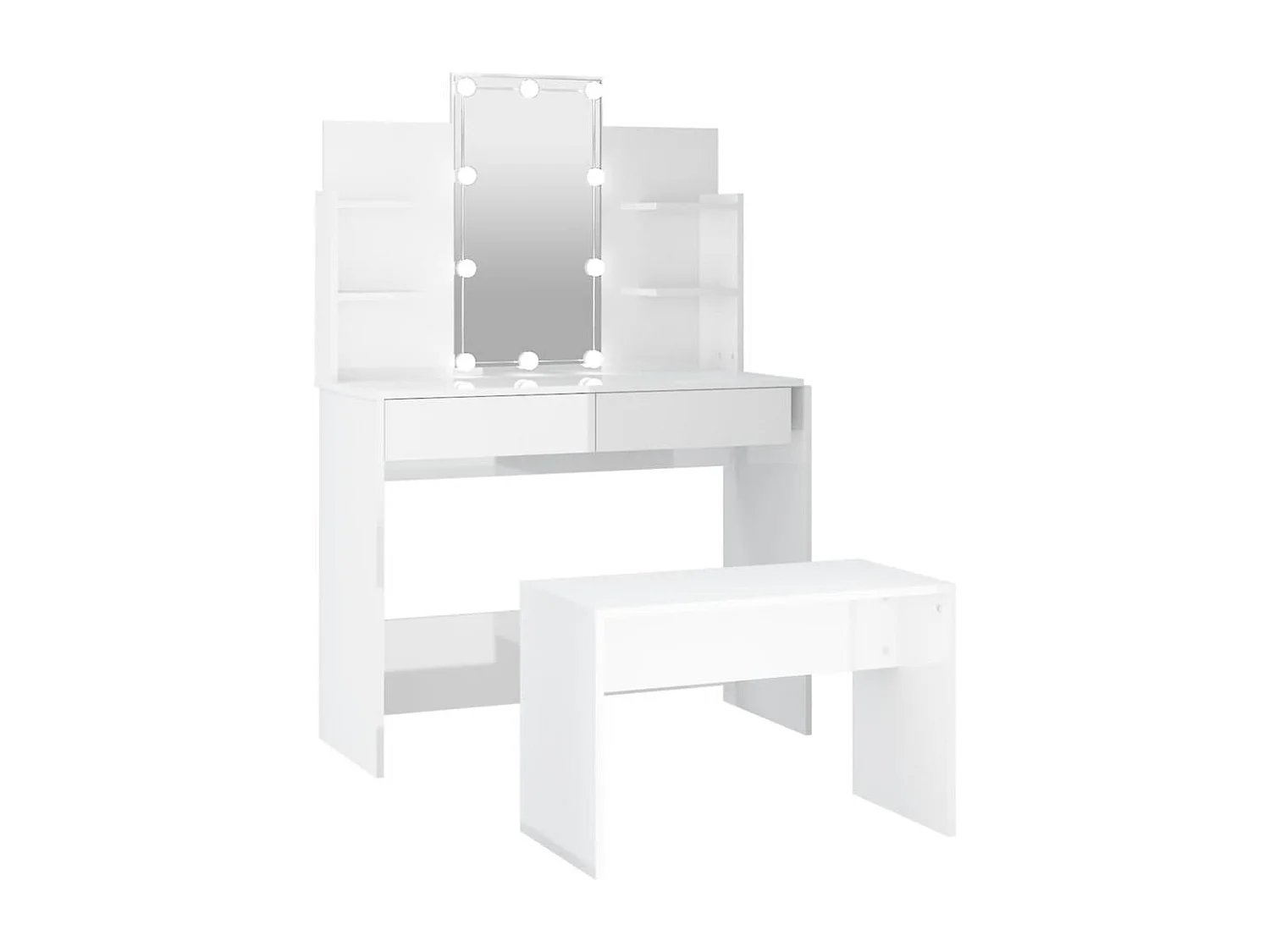 Ensemble de coiffeuse avec LED Blanc brillant Bois d'ingénierie OFR58320 BonneVie Meuble