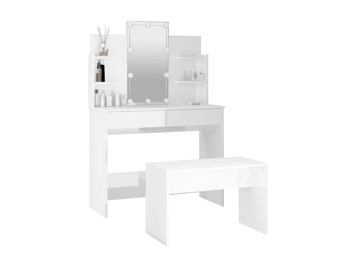 Ensemble de coiffeuse avec LED Blanc brillant Bois d'ingénierie OFR58320 BonneVie Meuble