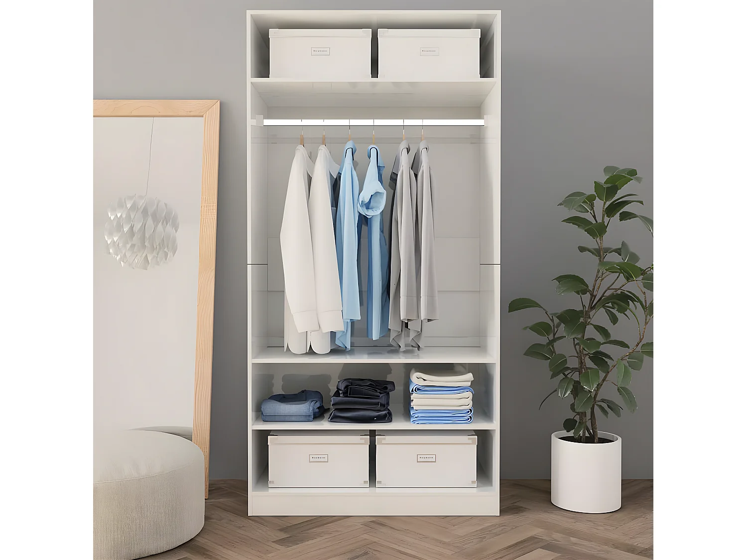 Garde-robe Blanc brillant 100 x 50 x 200 cm Aggloméré OFR13189 BonneVie Meuble