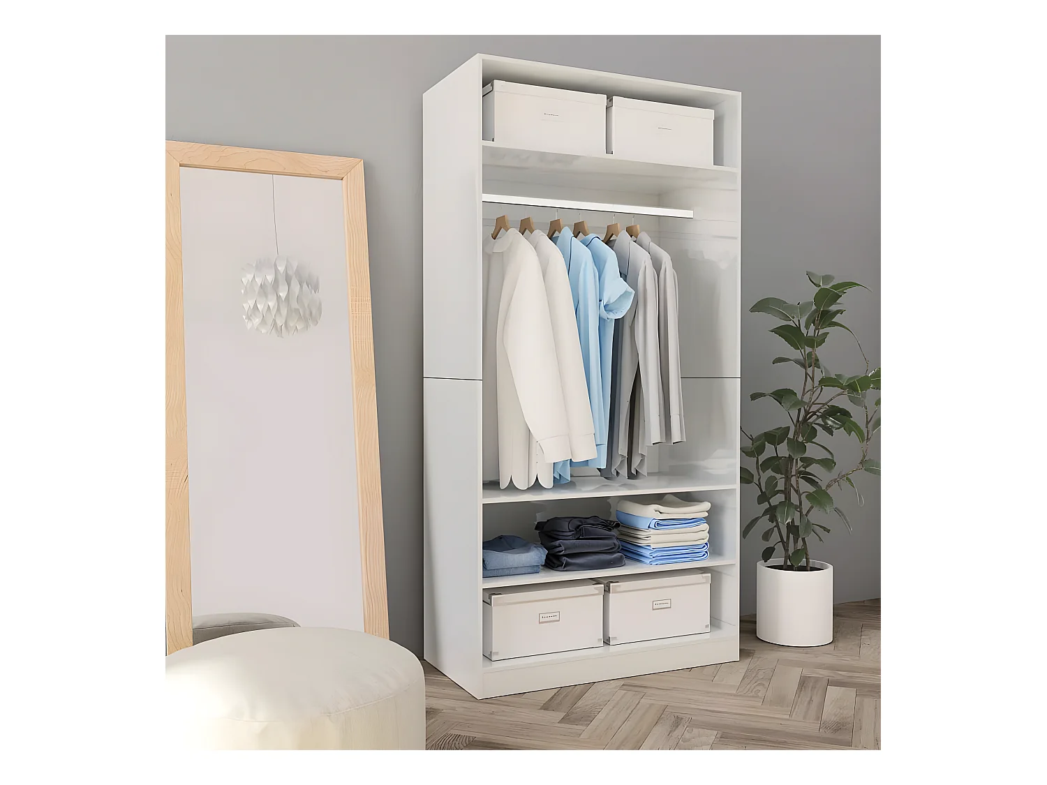 Garde-robe Blanc brillant 100 x 50 x 200 cm Aggloméré OFR13189 BonneVie Meuble