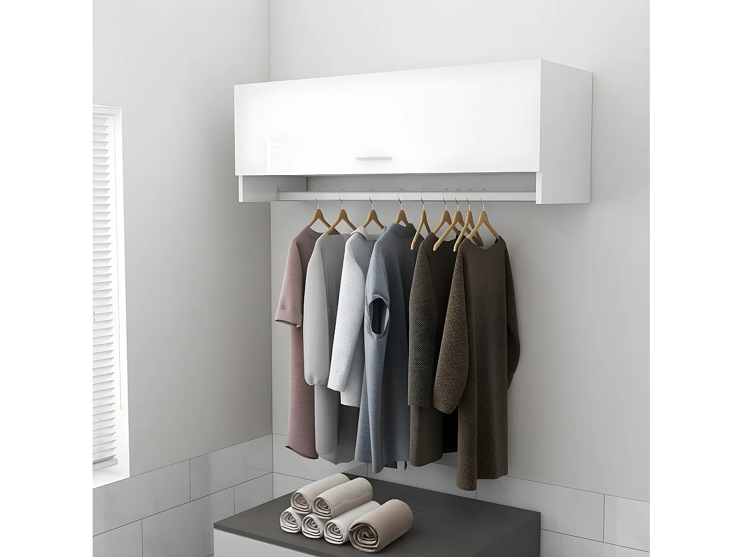 Garde-robe Blanc brillant 100x32,5x35 cm Aggloméré OFR80267 BonneVie Meuble